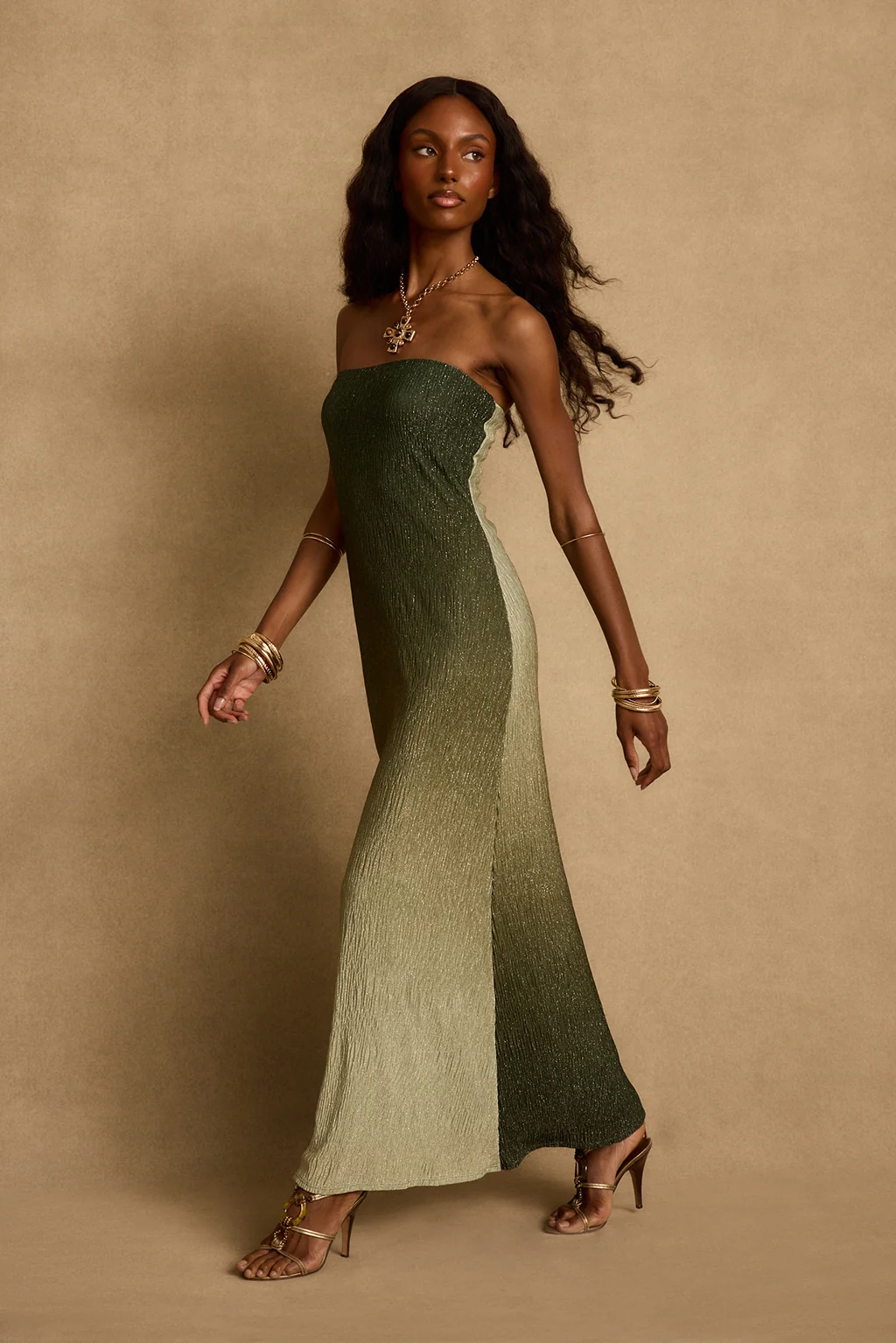 Brianna Sage Ombre Strapless Maxi Dress