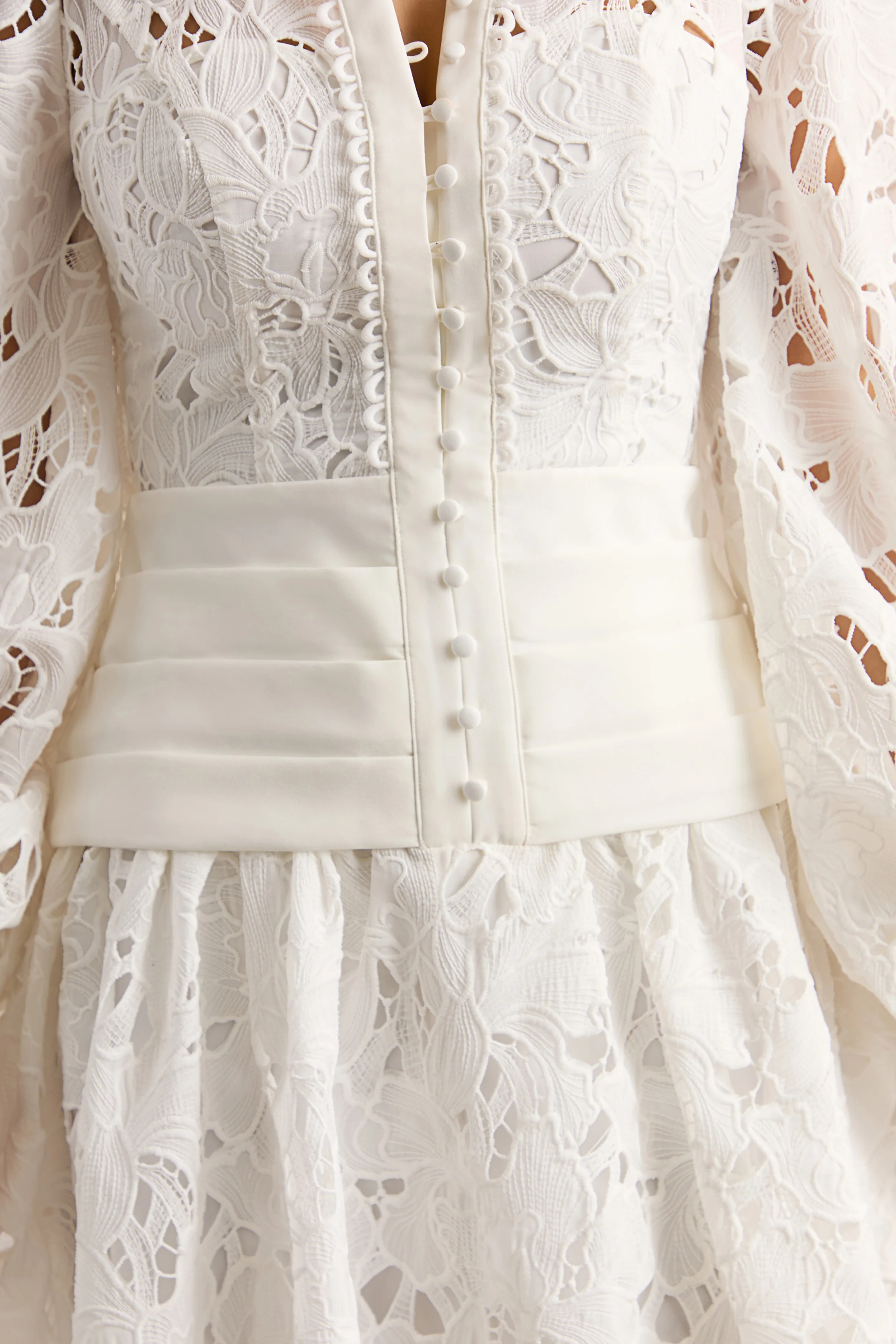 Helena | White Crew-Neck Mini Dress With Puff-Sleeves and Pleated Skirt