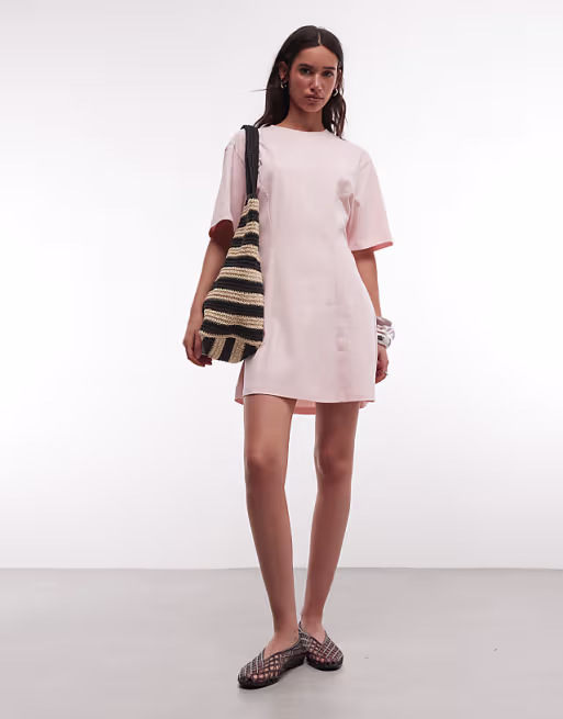 Monki contoured T-shirt mini dress in peach