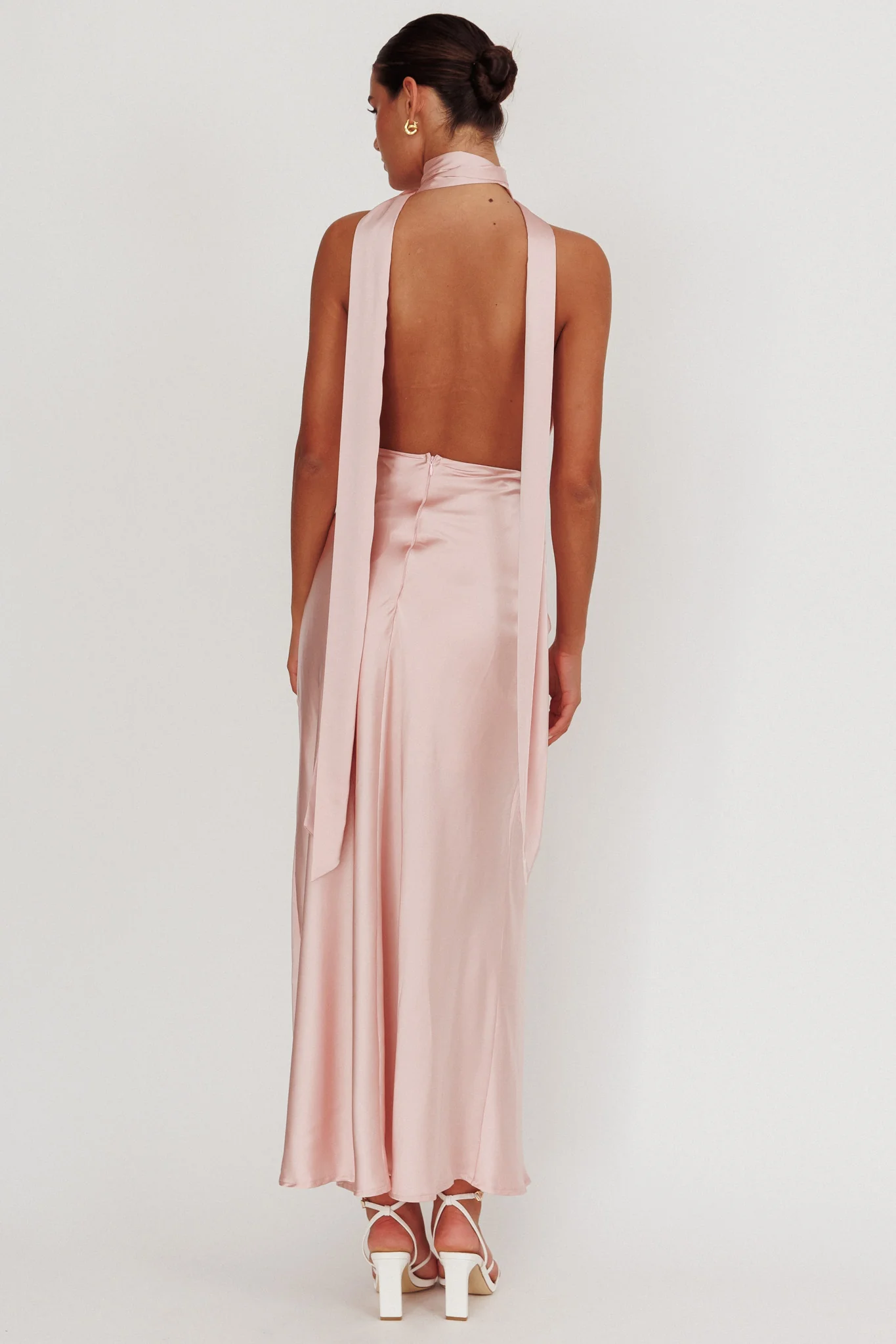 Italia Azure Halterneck Rosette Maxi Dress Blush - luluinthesky