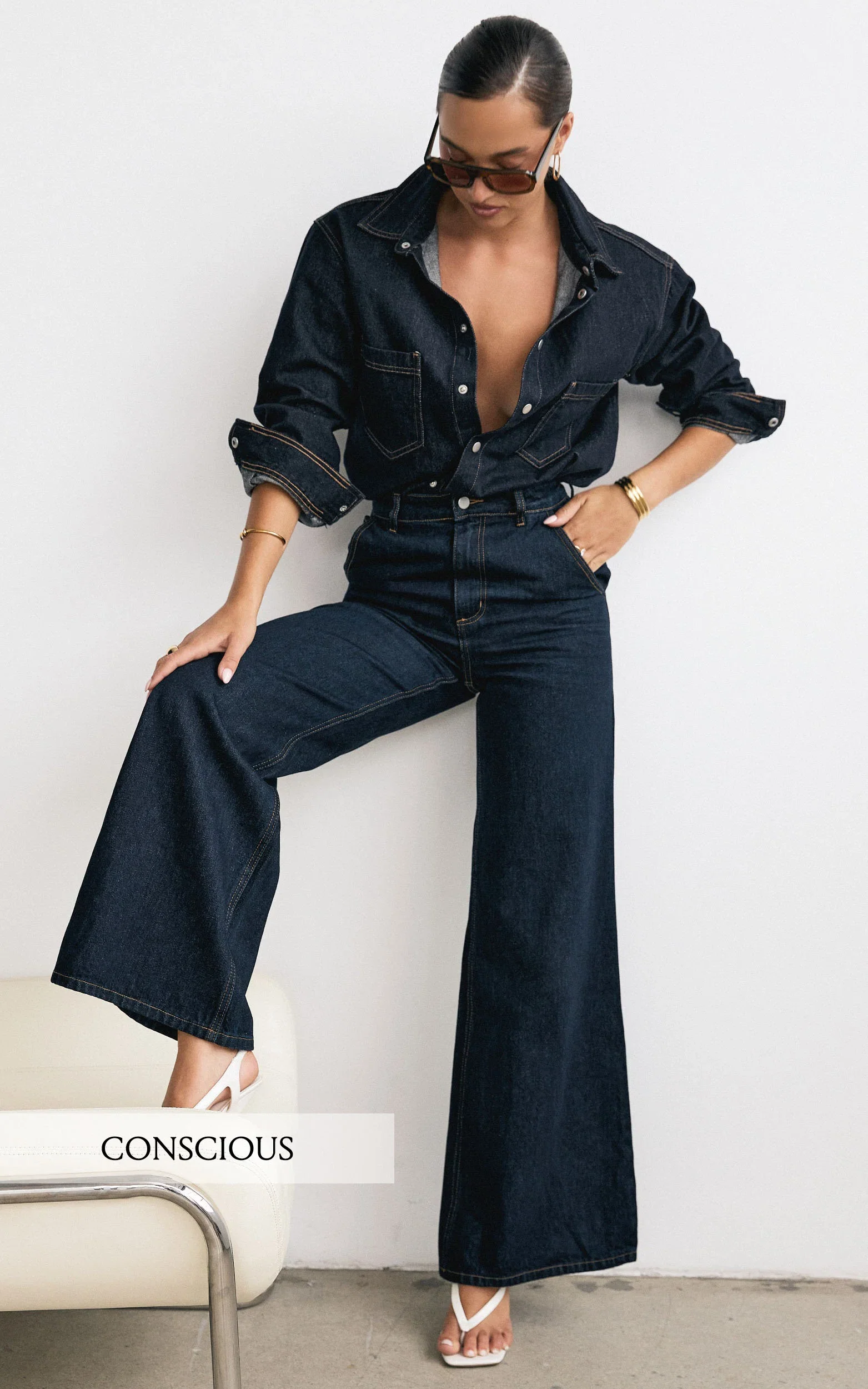 Therese Jeans - High Waist Wide Leg Flare Recycled Denim Jeans in Raw