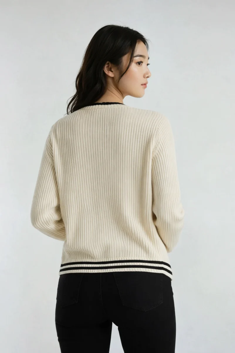 Oversized Contrast-Trim Ribbed Cardigan