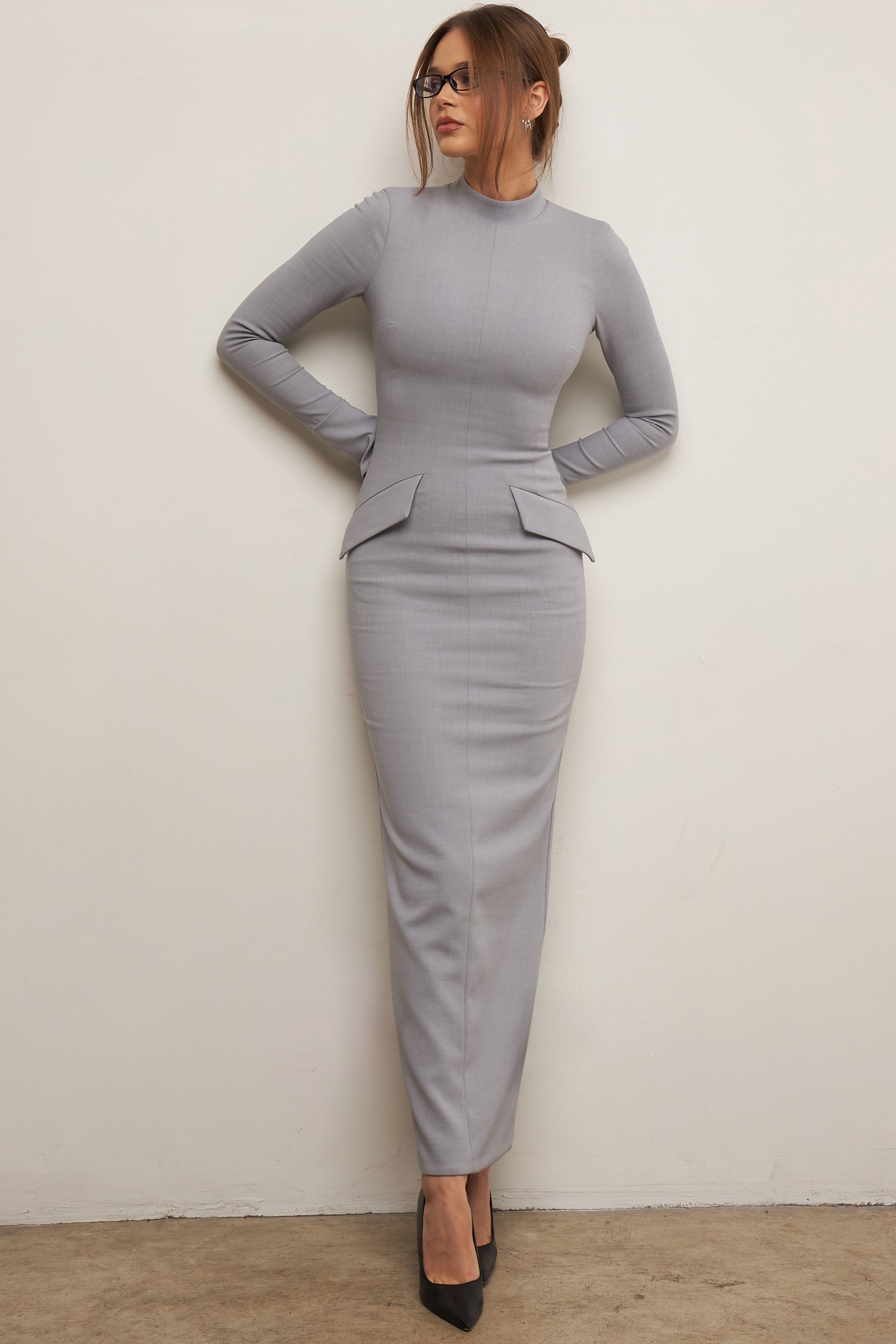 light grey bodycon maxi dress