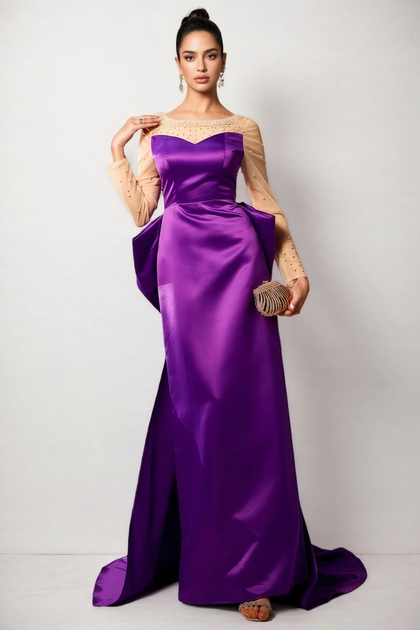 Nia Beaded Big Bow Maxi Dress