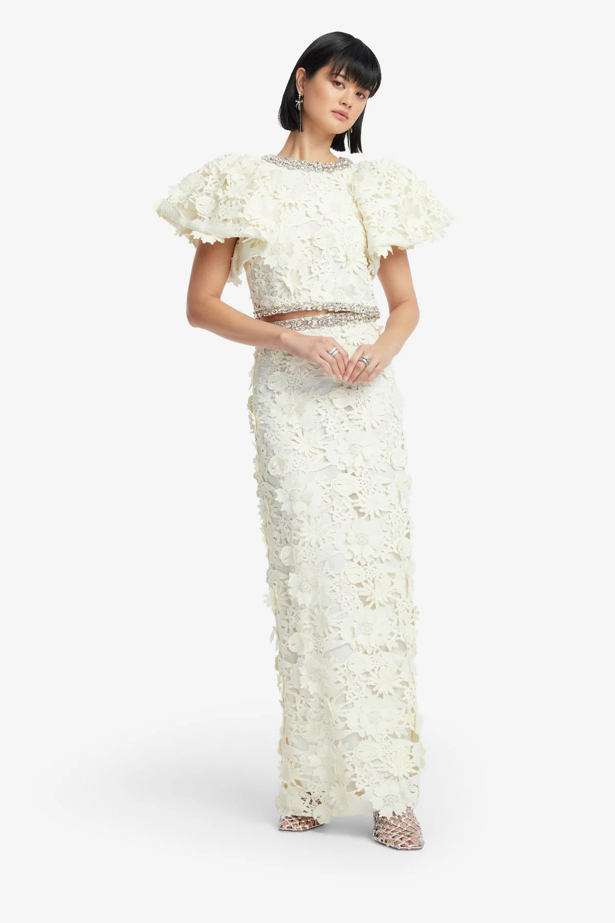 Kyra Embellished Lace Maxi Skirt - Snow