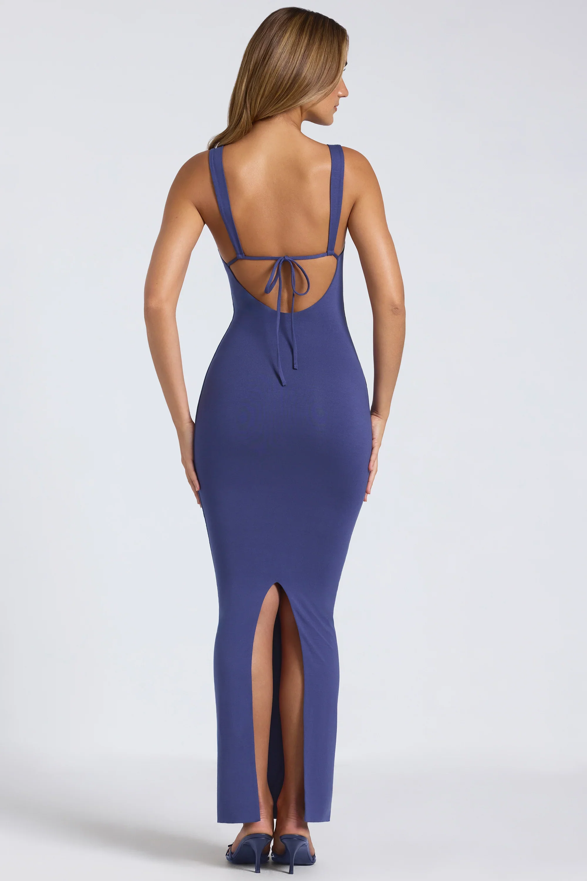 Modal Square-Neck Low Back Maxi Dress in Navy