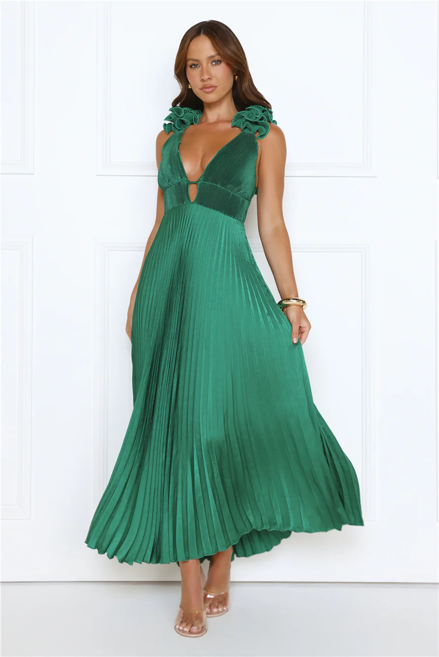 Honeyed Luxe Satin Maxi Dress Green