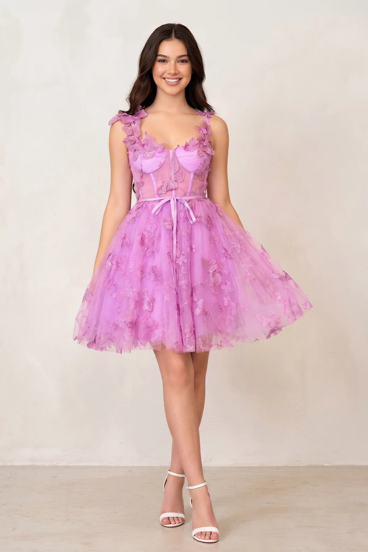 Aline Short Tulle Prom Dress with 3D Butterflies