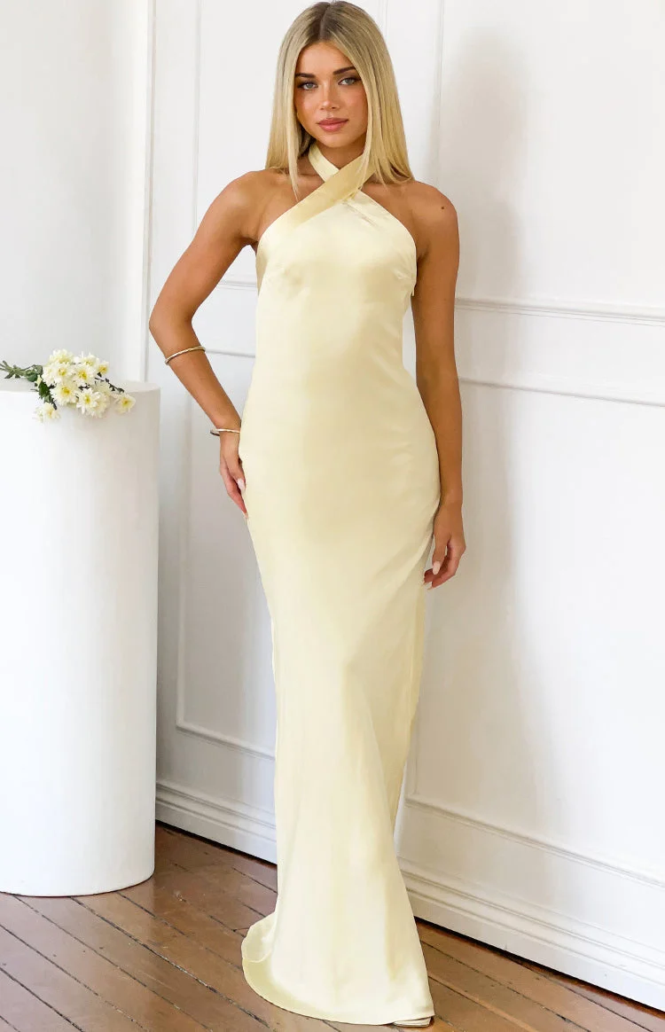 Jasmine Yellow Halter Neck Formal Maxi Dress