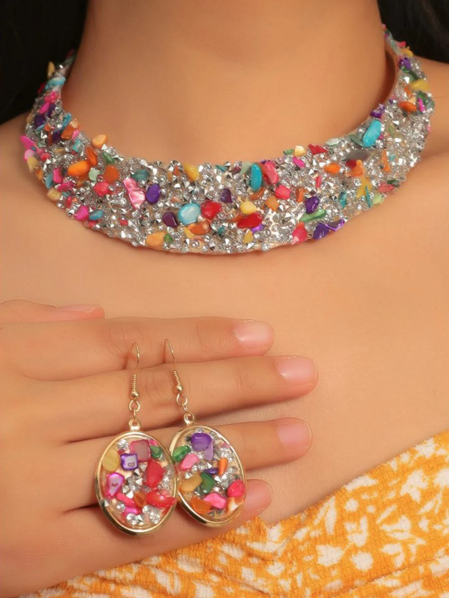 Irregularity Geometric Rhine Stones Shiny Earrings Accessories Necklaces Accessories Sets
