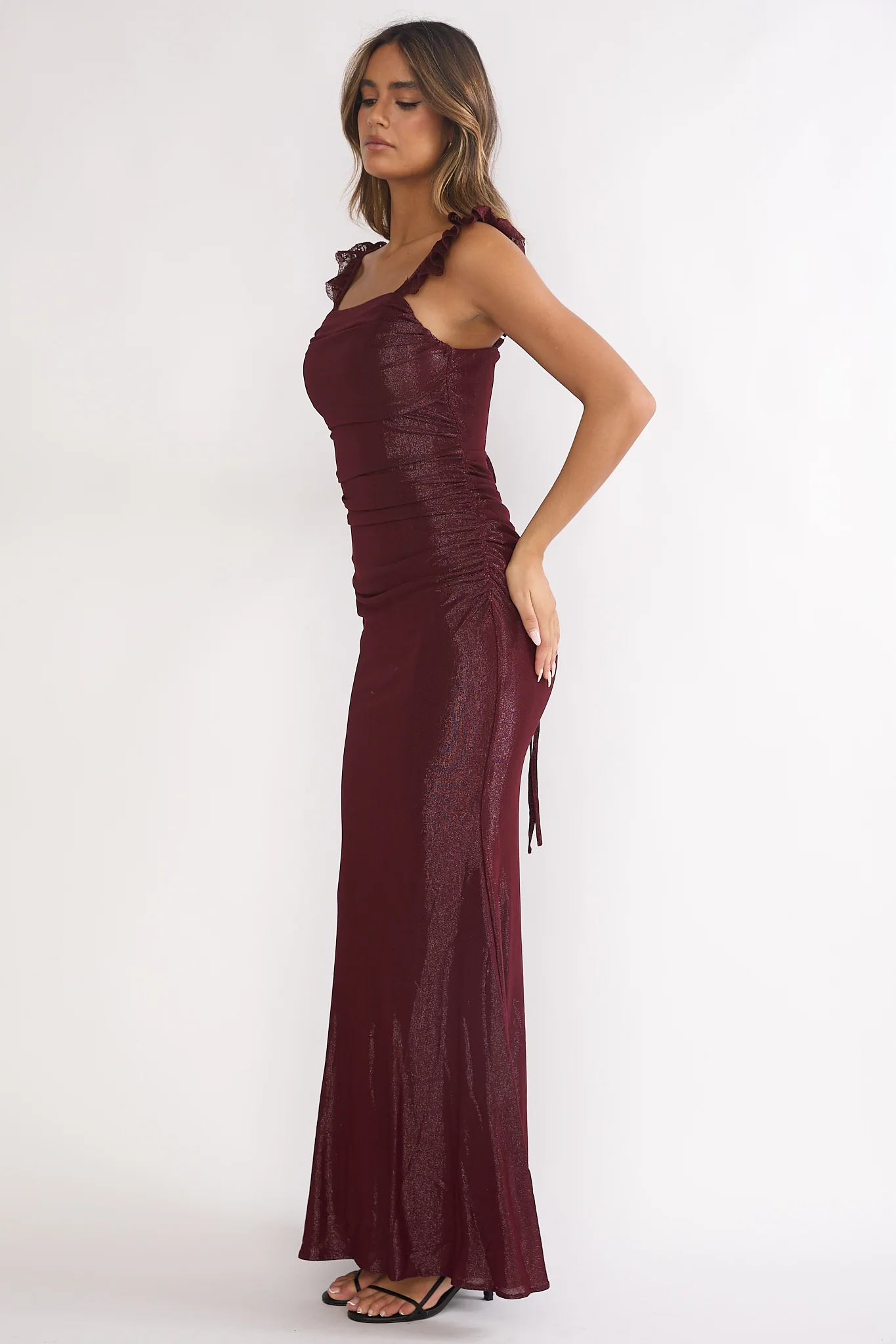 Valara Lace-Up Back Maxi Dress Wine - luluinthesky