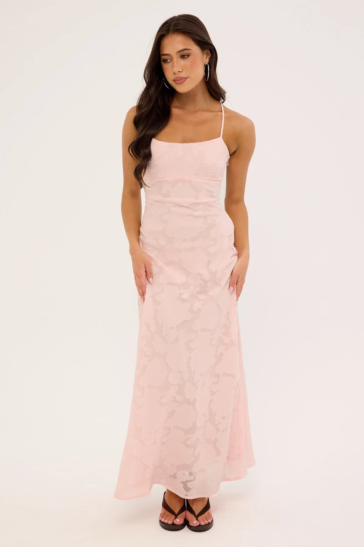 Perfect Stranger Evon Lace Up Back Maxi Dress Light Pink
