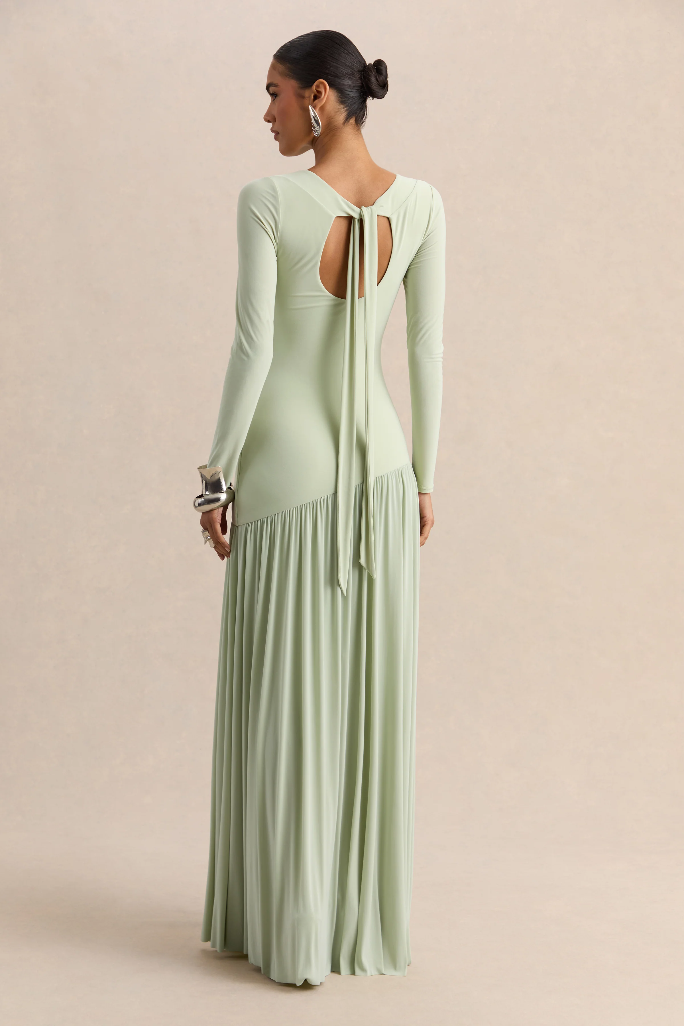 Jasira | Mint Crew-Neck Maxi Dress With Asymmetric Drop-Waist