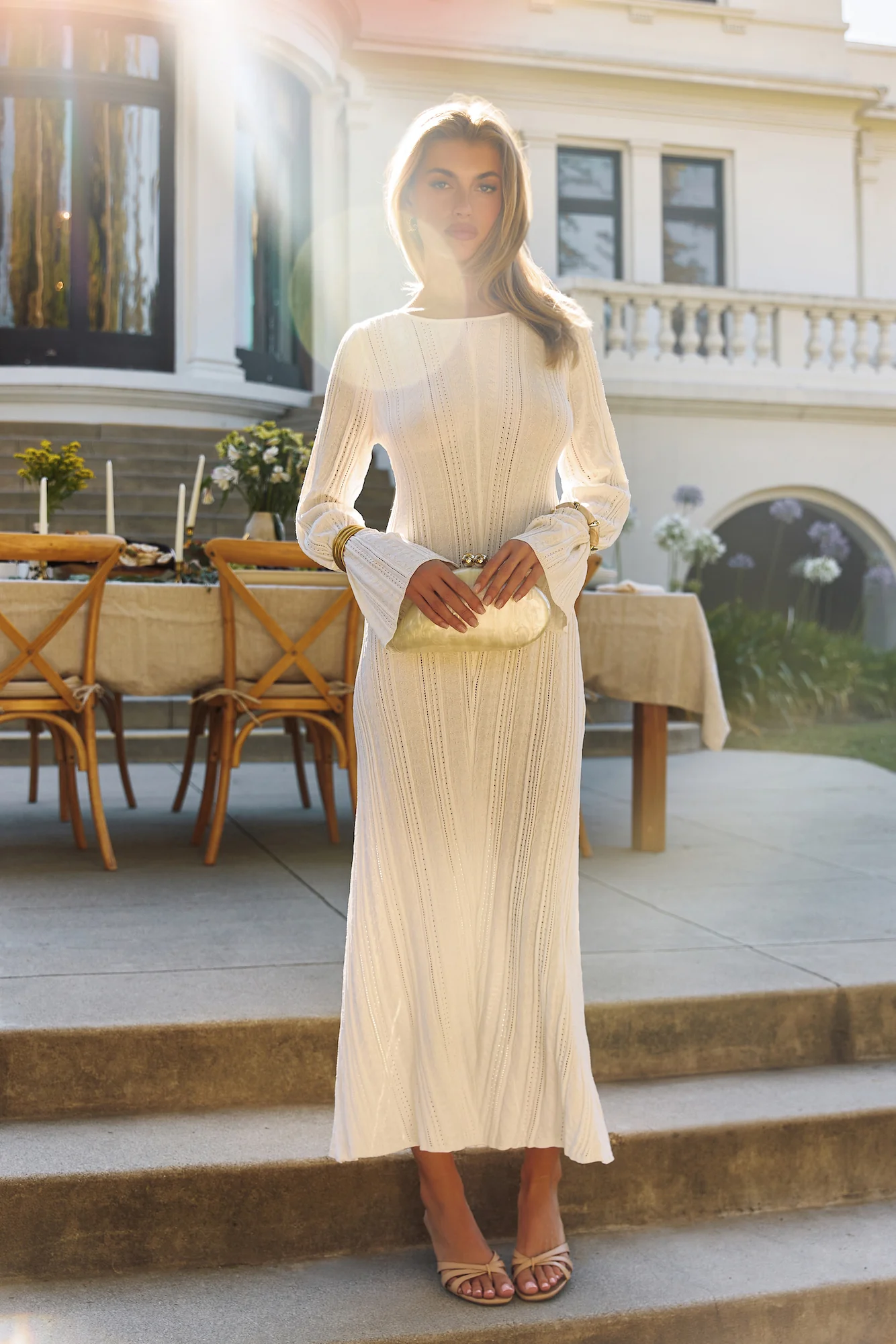 Love On Holidays Long Sleeve Maxi Dress White - luluinthesky