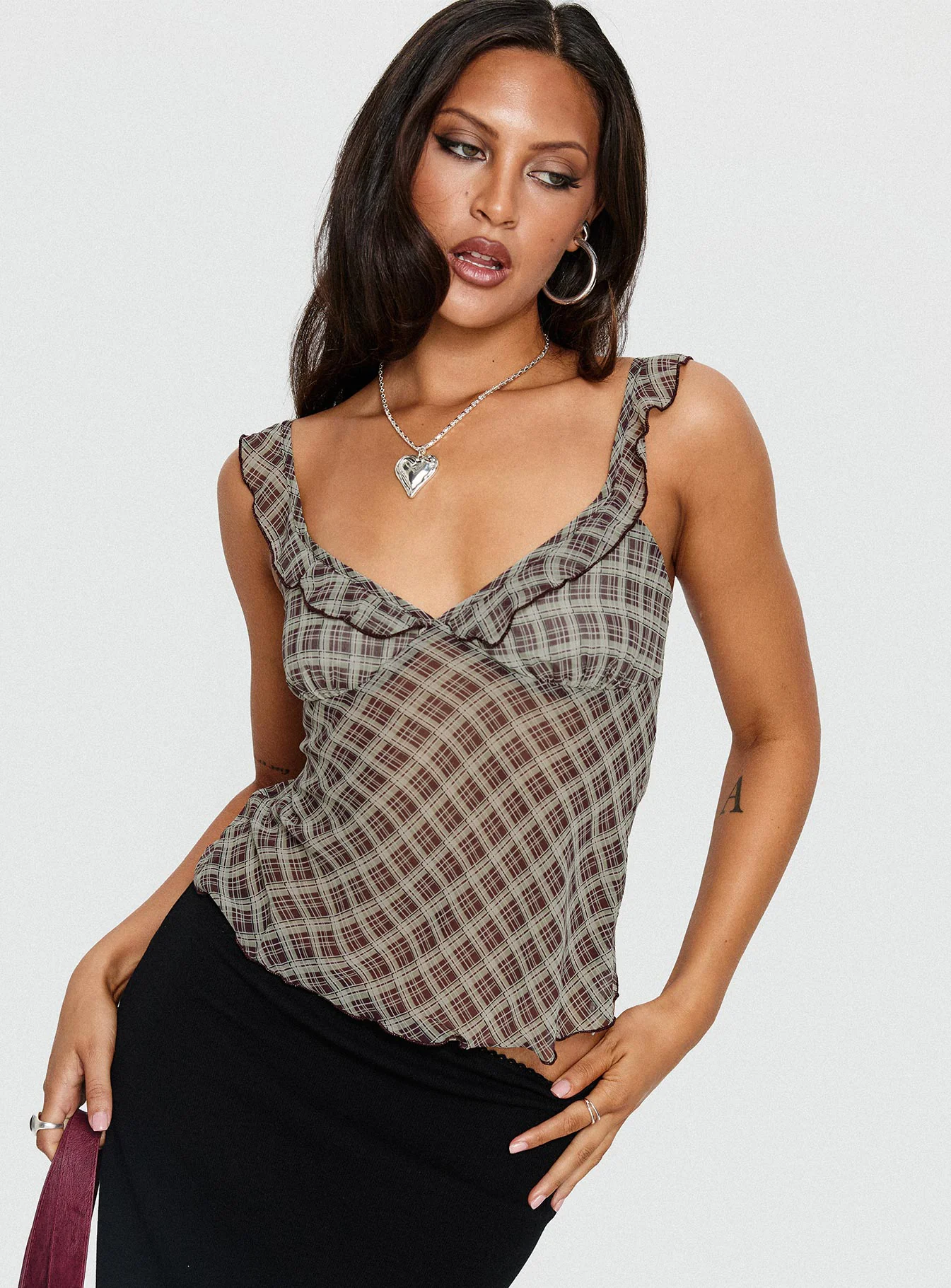 Zayliah Frill Detail Top Wine Check