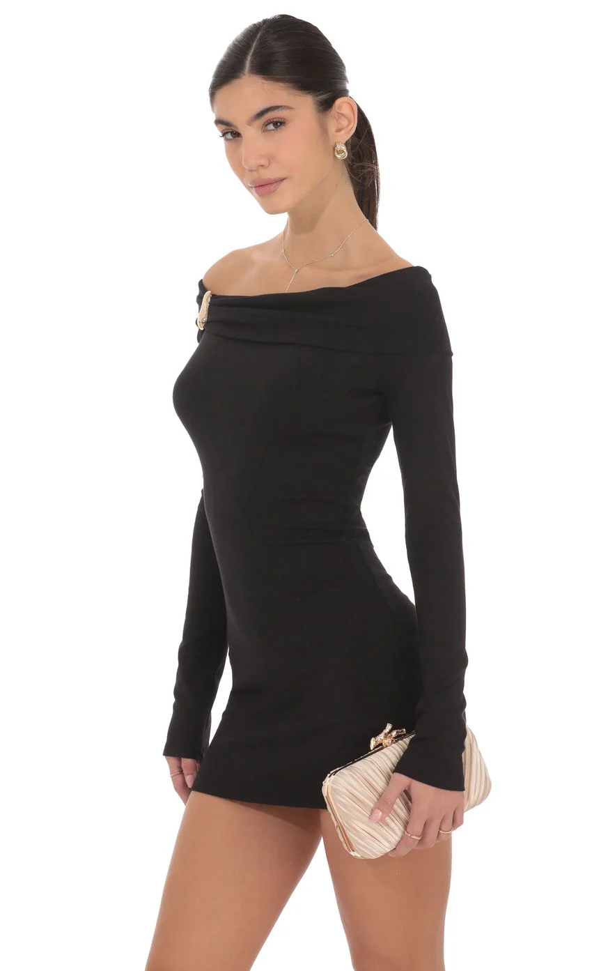 Charmed Off Shoulder Dress in Black - luluinthesky