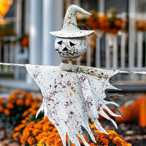 Rustic White Metal Scarecrow Yard Stake