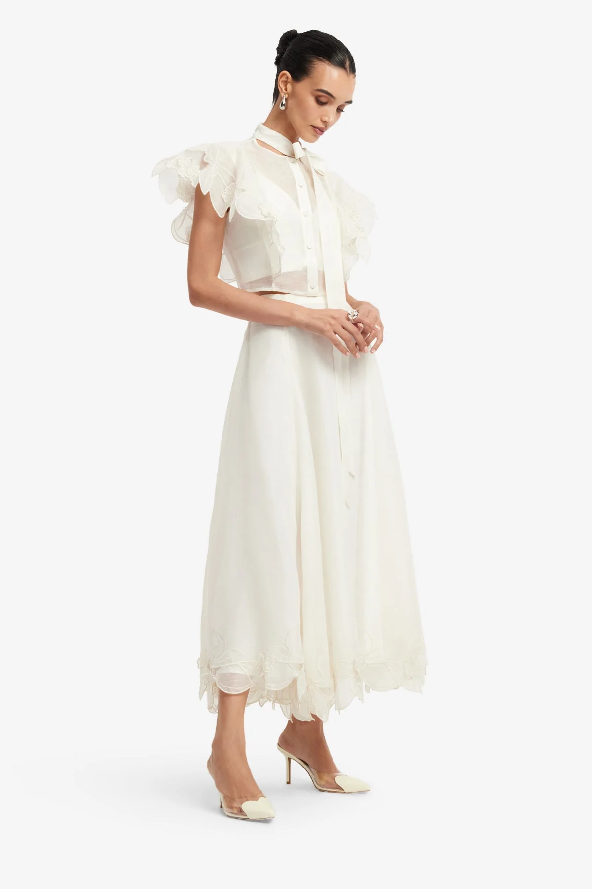 Jasmine Appliqué Flutter Sleeve Top - Snow