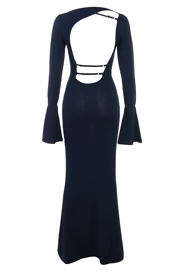 Midnight Blue Silky Knit Maxi Dress