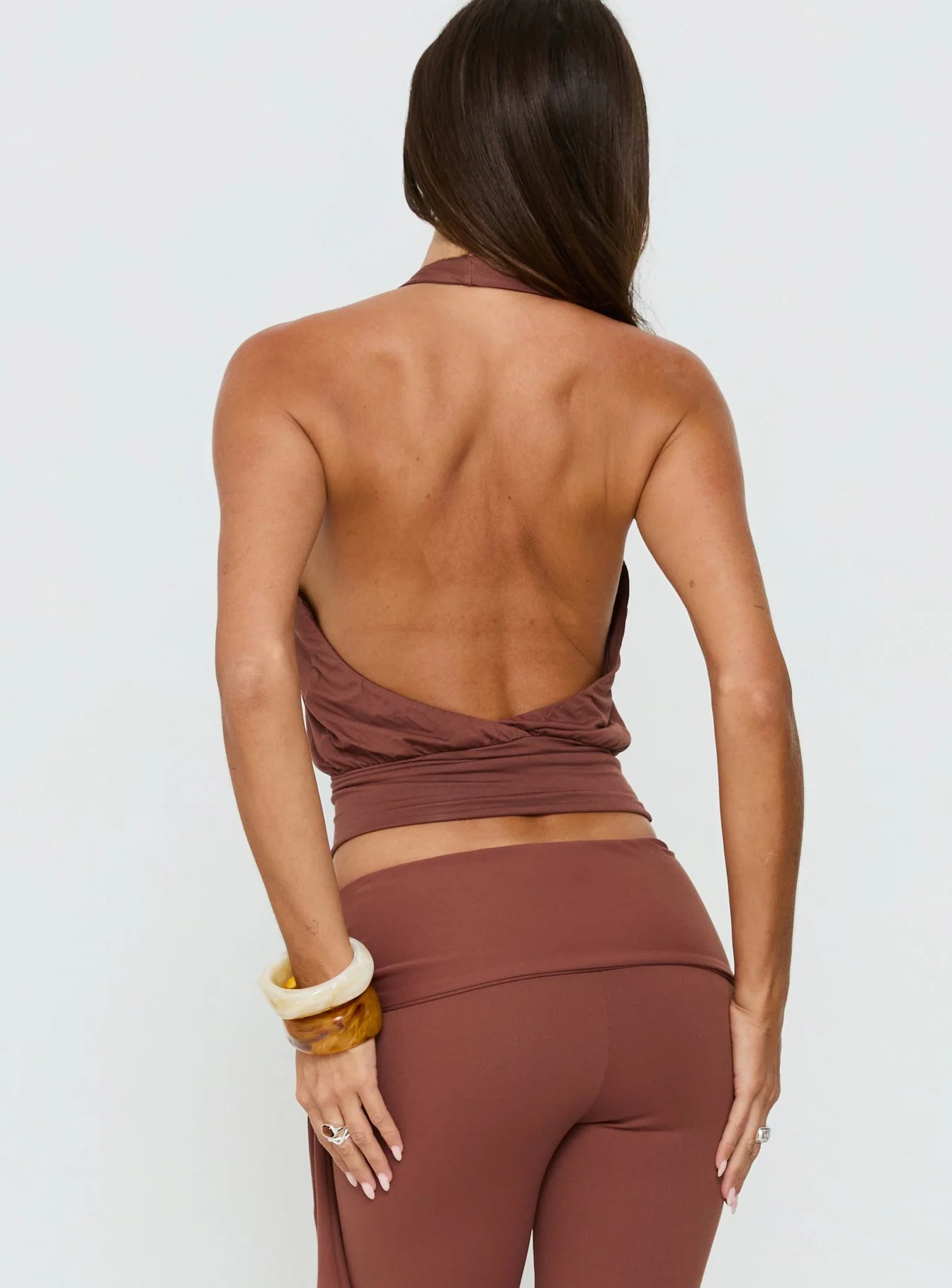 Arabele Halter Wrap Top Brown