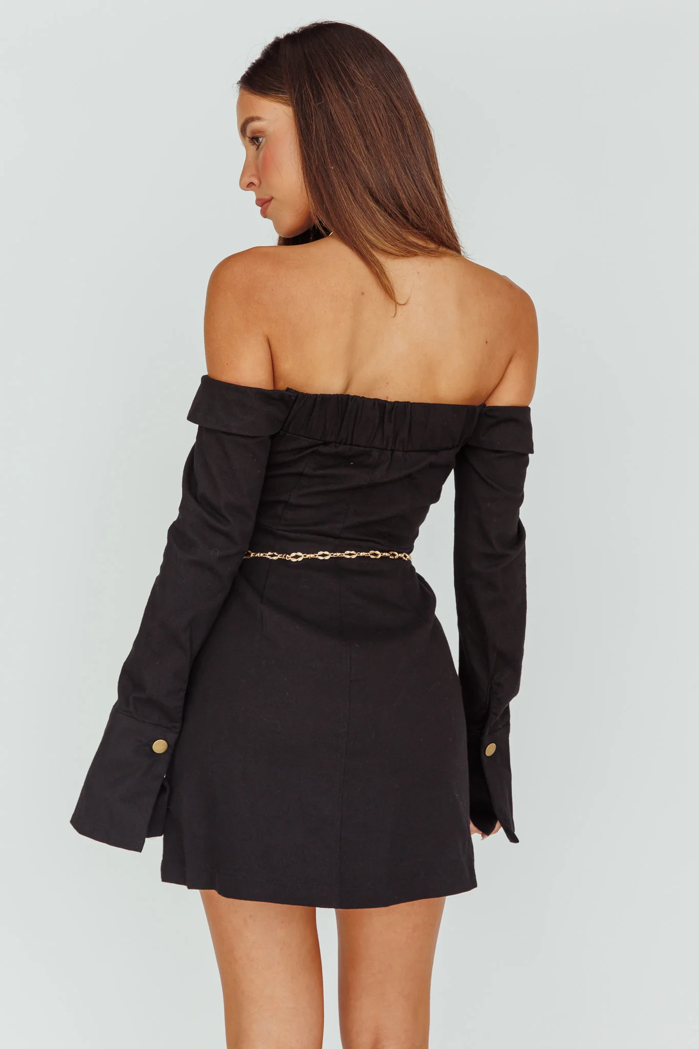 Tamra Long Sleeve Off-Shoulder Zip Dress Black