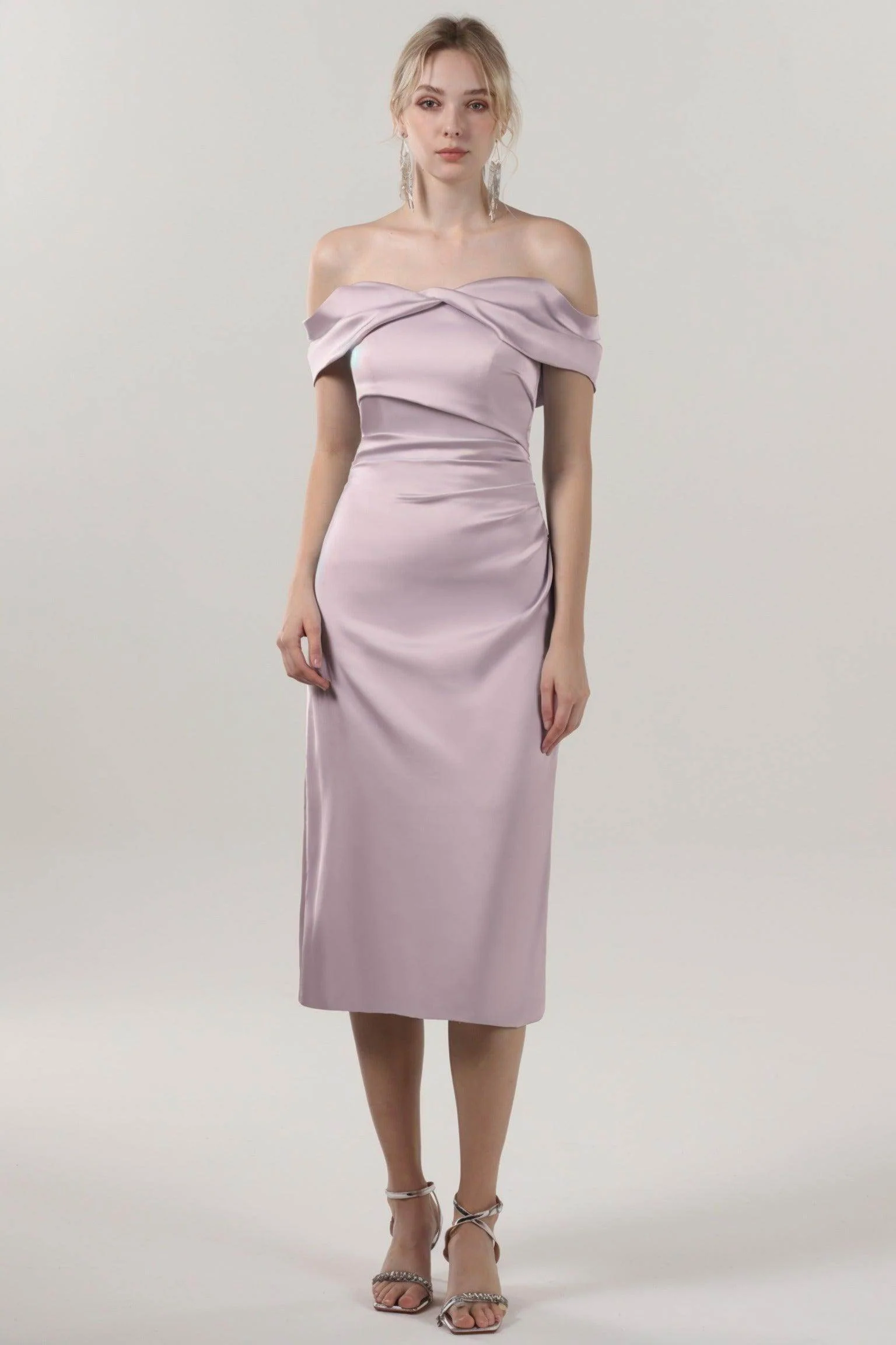 Sheath-Column Midi Luxe Satin Bridesmaid Dress CS0610BM