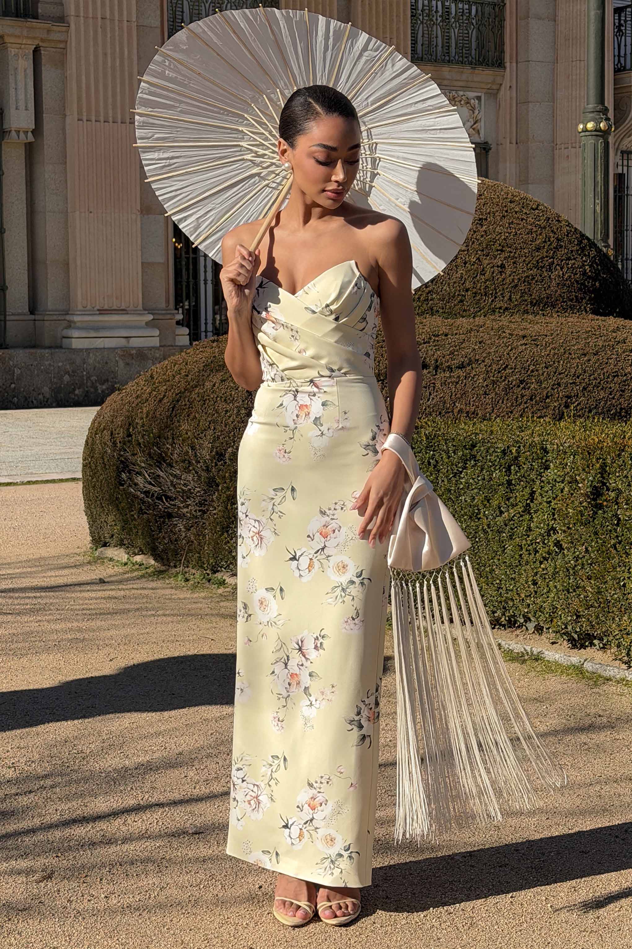 Fierce | Lemon Print Asymmetric Ruched Maxi Dress
