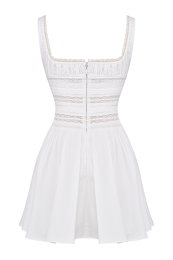 White Lace Trim Mini Dress