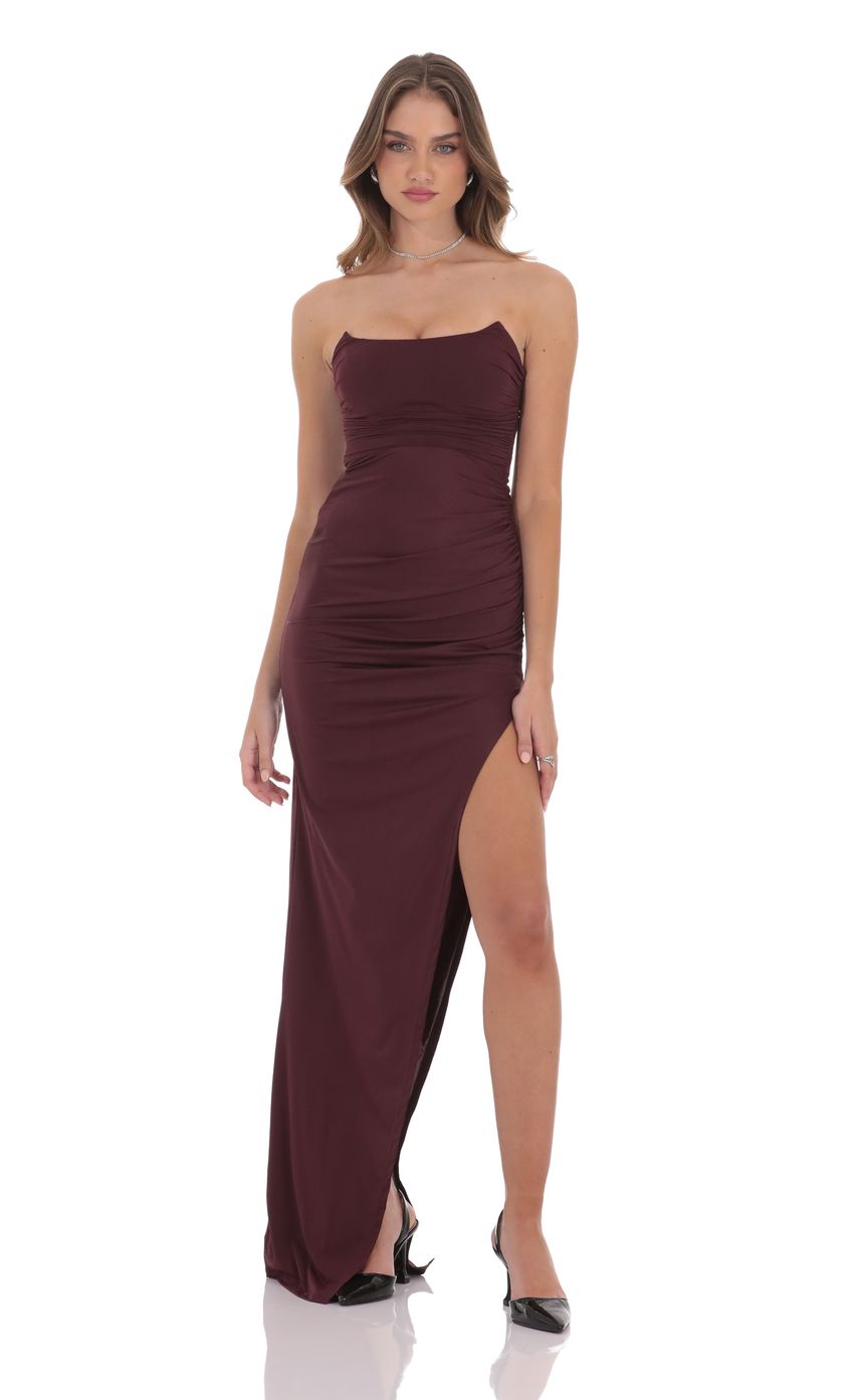 Corset Strapless Maxi Dress in Wine
