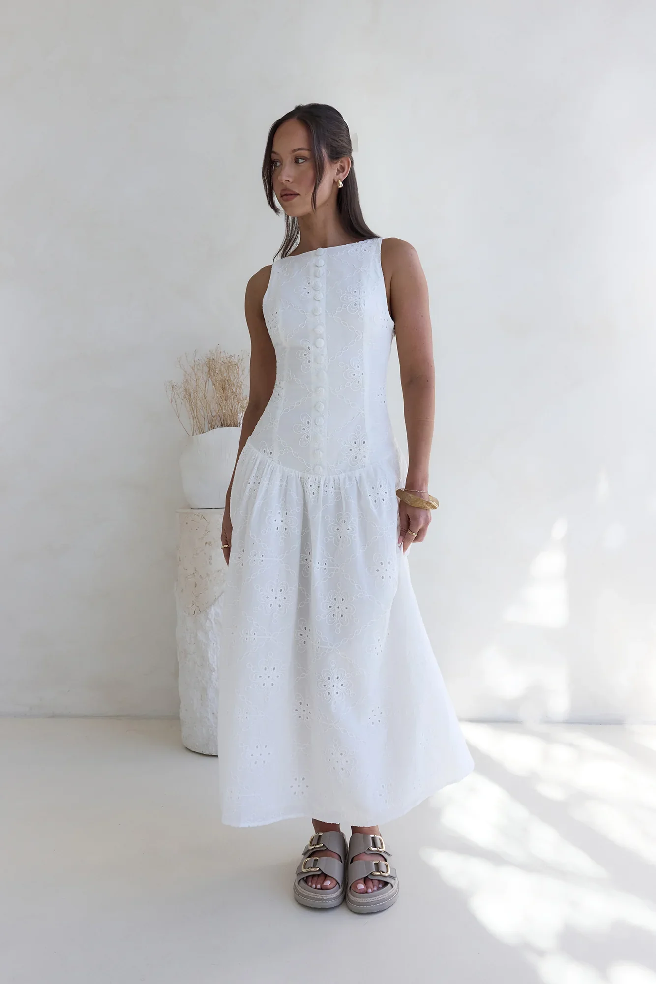 Jasmine Jewel Embroidered Maxi Dress White