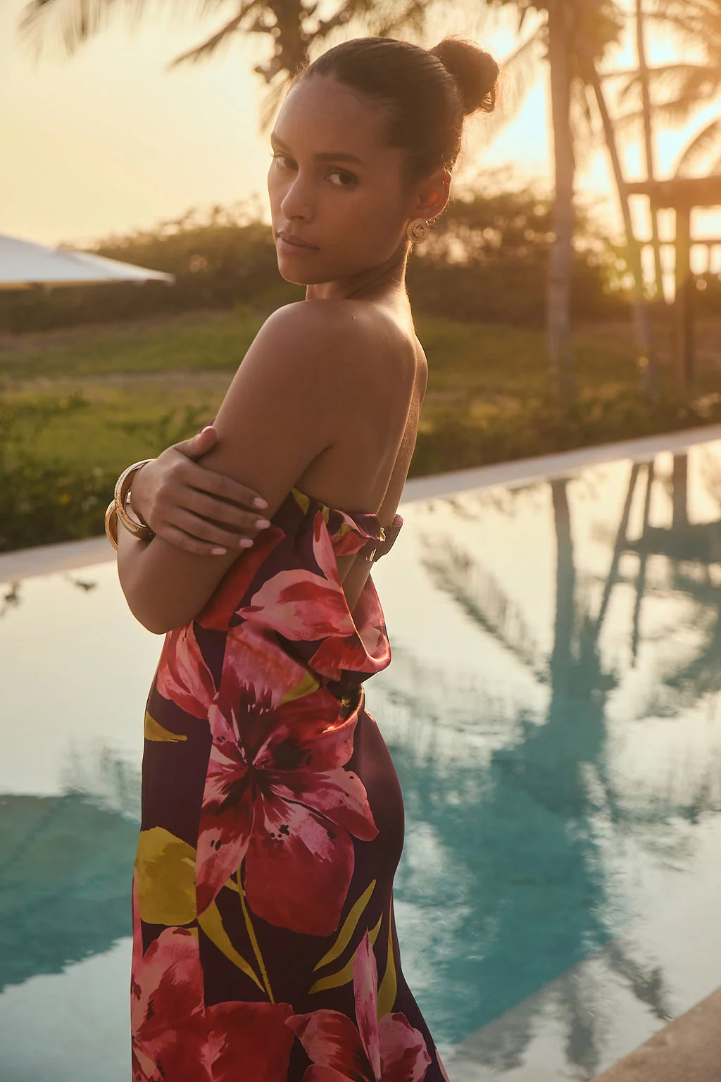 Natalia Plum Floral Strapless Maxi Dress