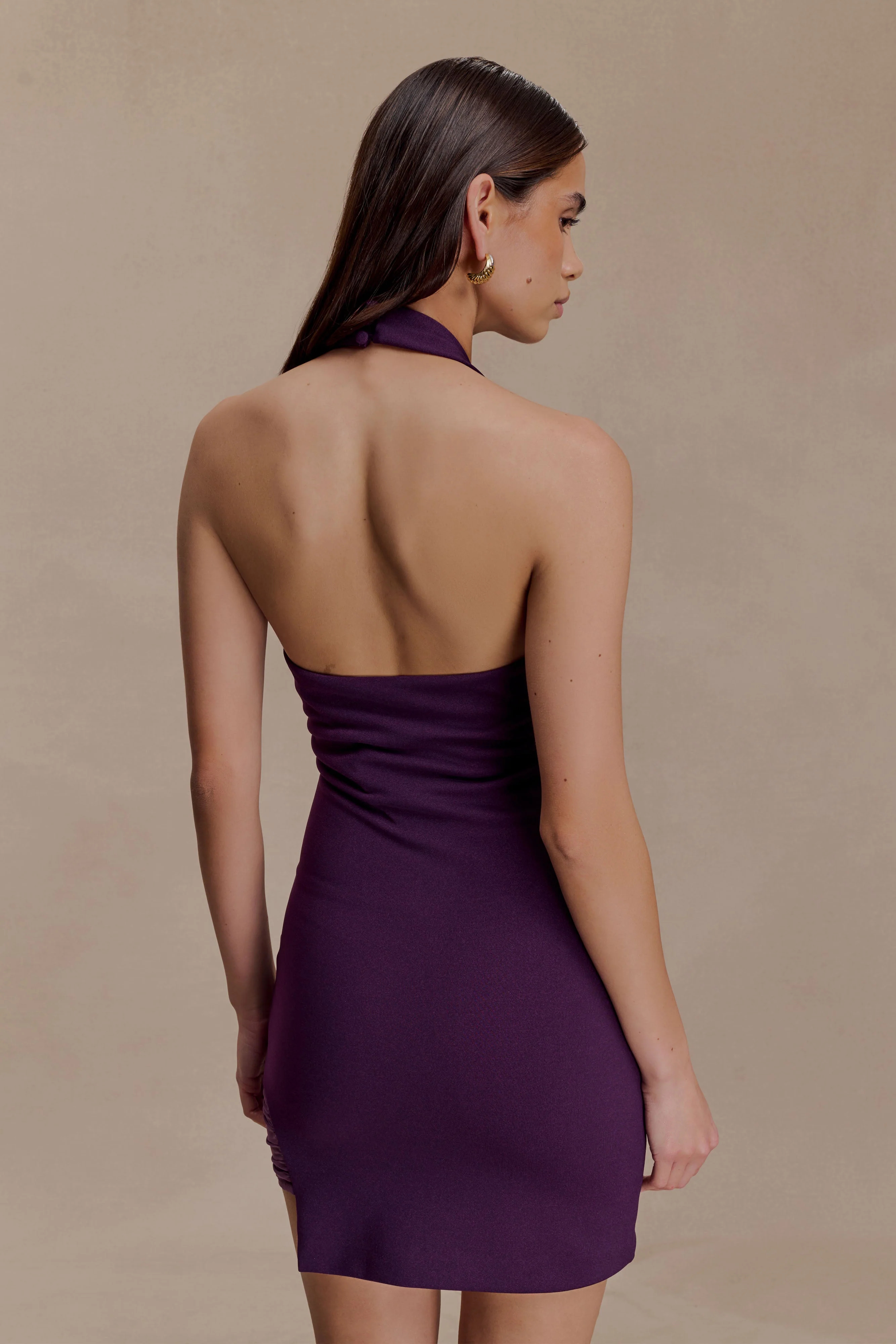 Aubree Crepe And Mesh Mini Dress - Purple