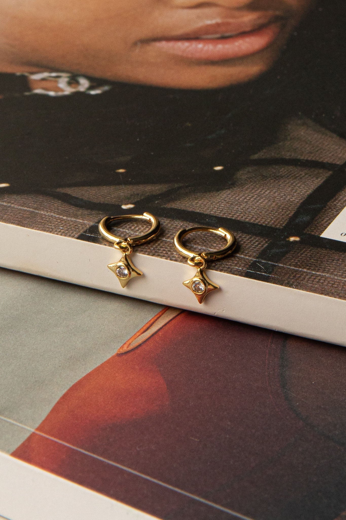 Lucida Drop Diamante Hoop Earrings Gold - luluinthesky