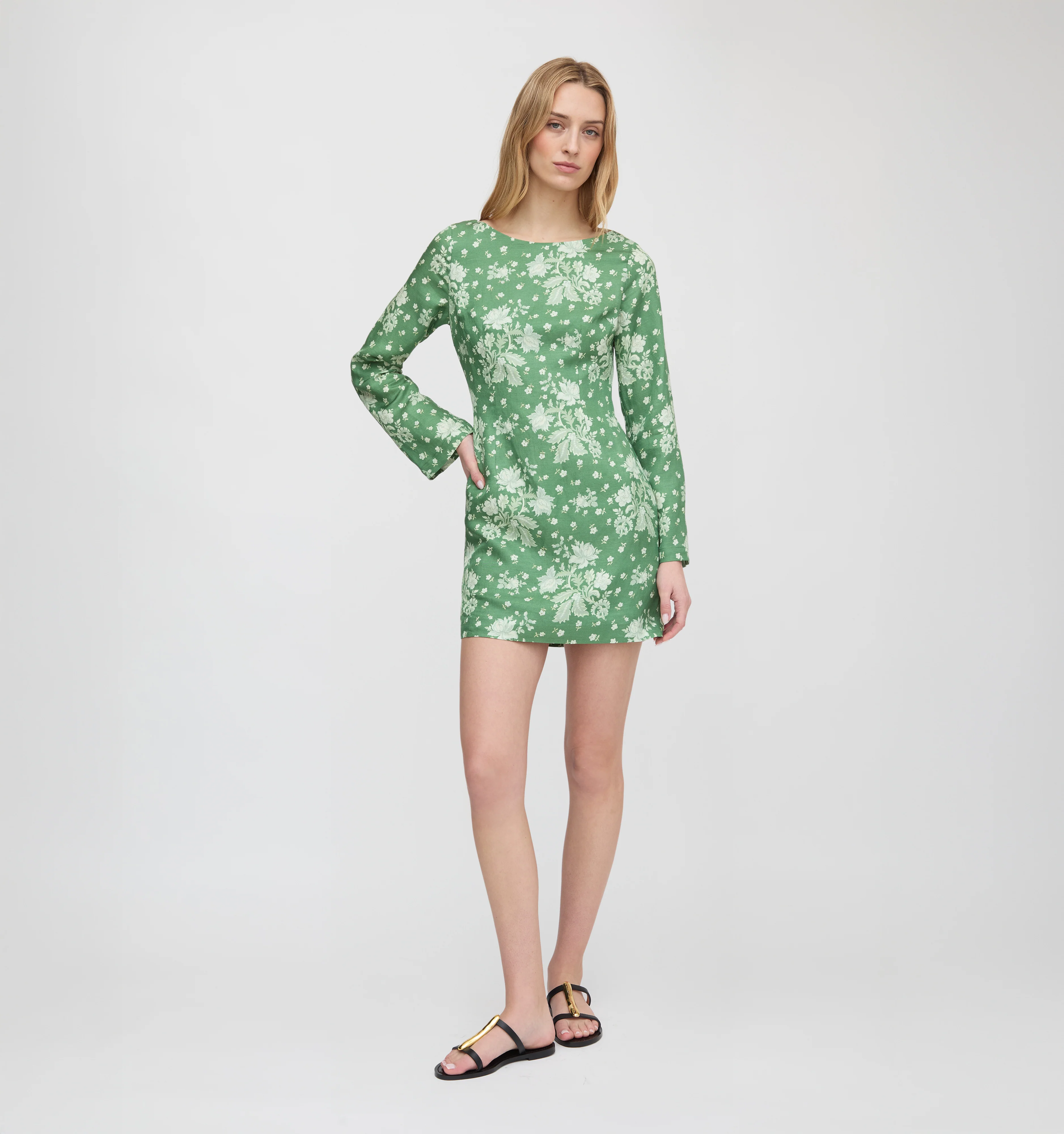 The Longsleeve Viola Dress - Green Delft Bouquet