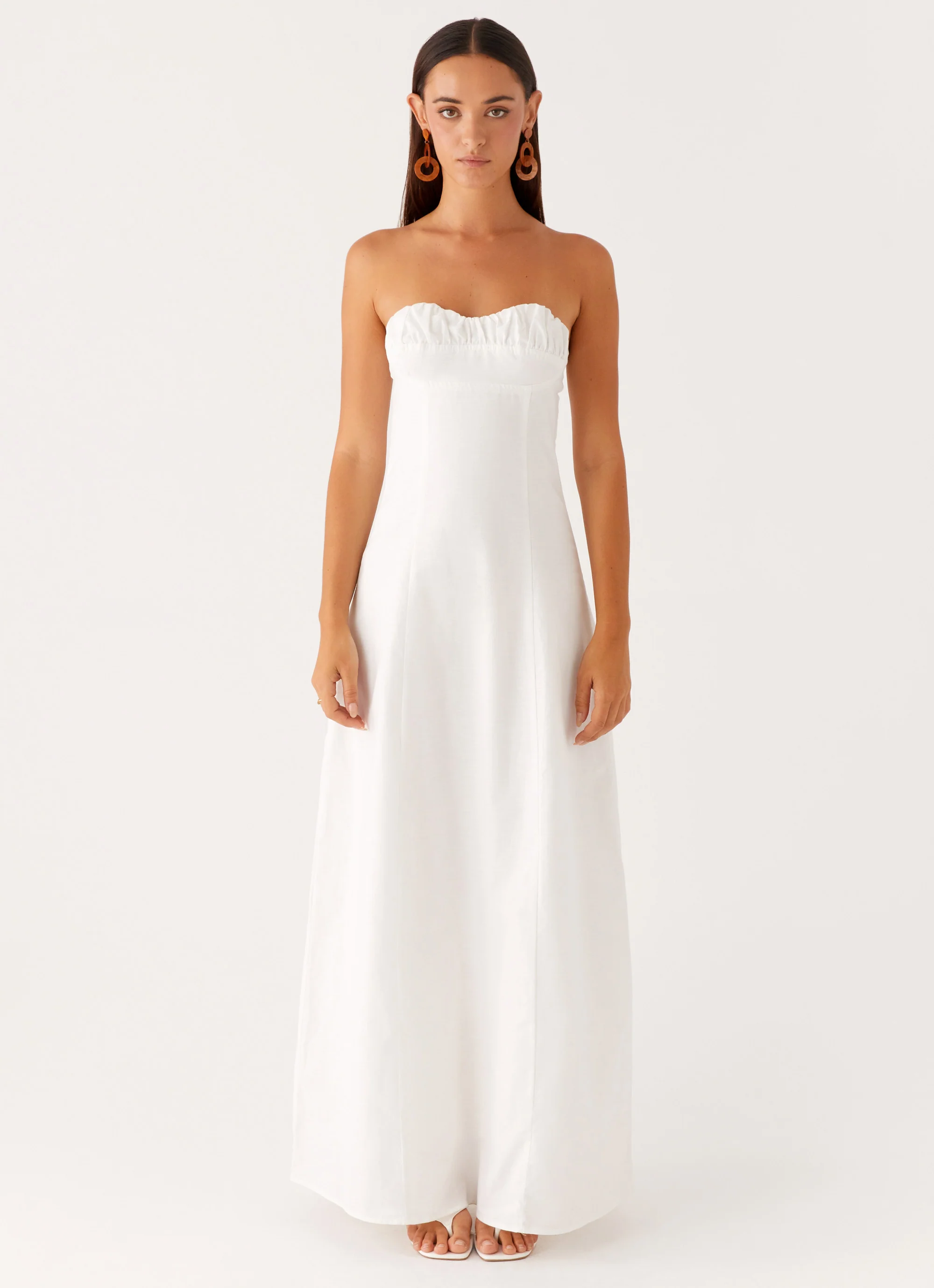 Tayla Linen Maxi Dress - White - luluinthesky