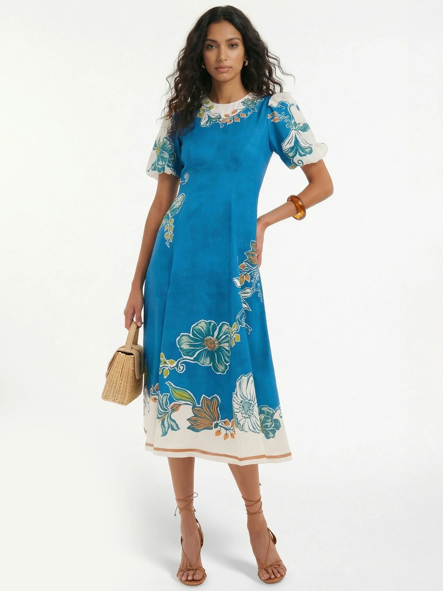 Azure Bloom Midi Dress