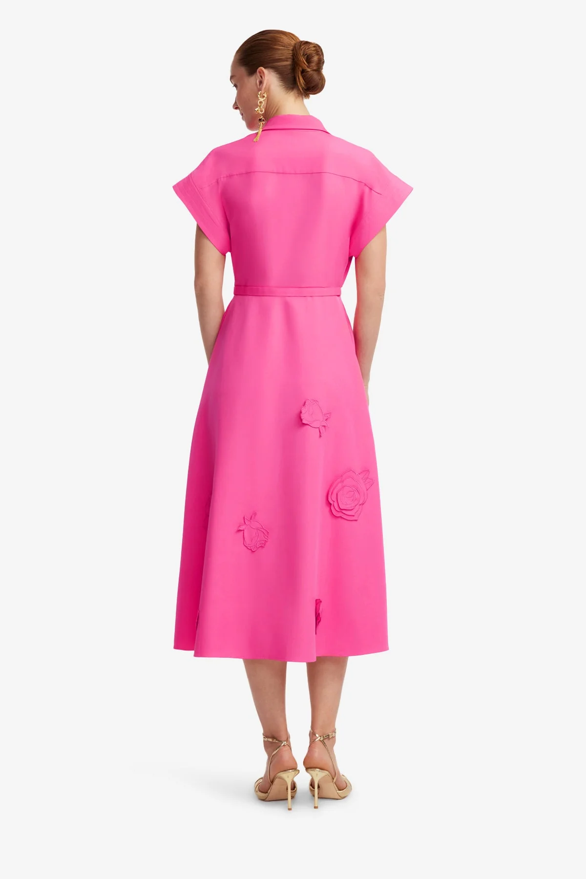 Aubrey Appliqué Shirt Midi Dress - Fuchsia