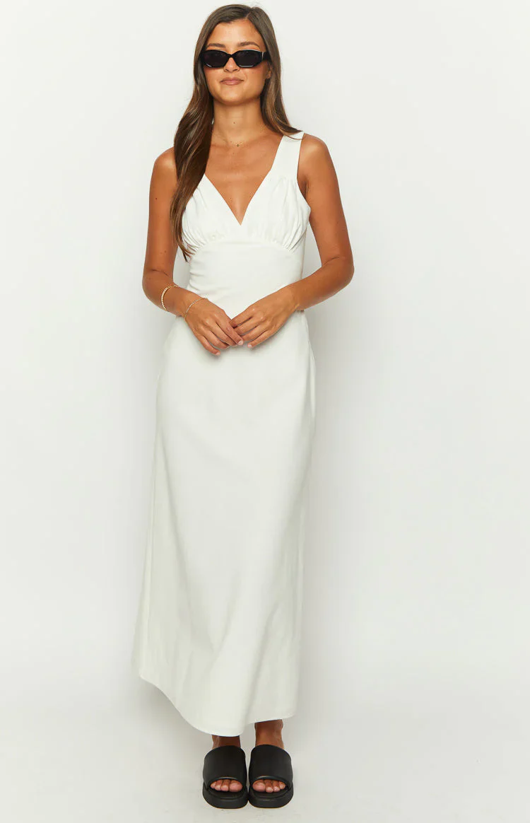 Verlaine White Linen Blend Maxi Dress - luluinthesky