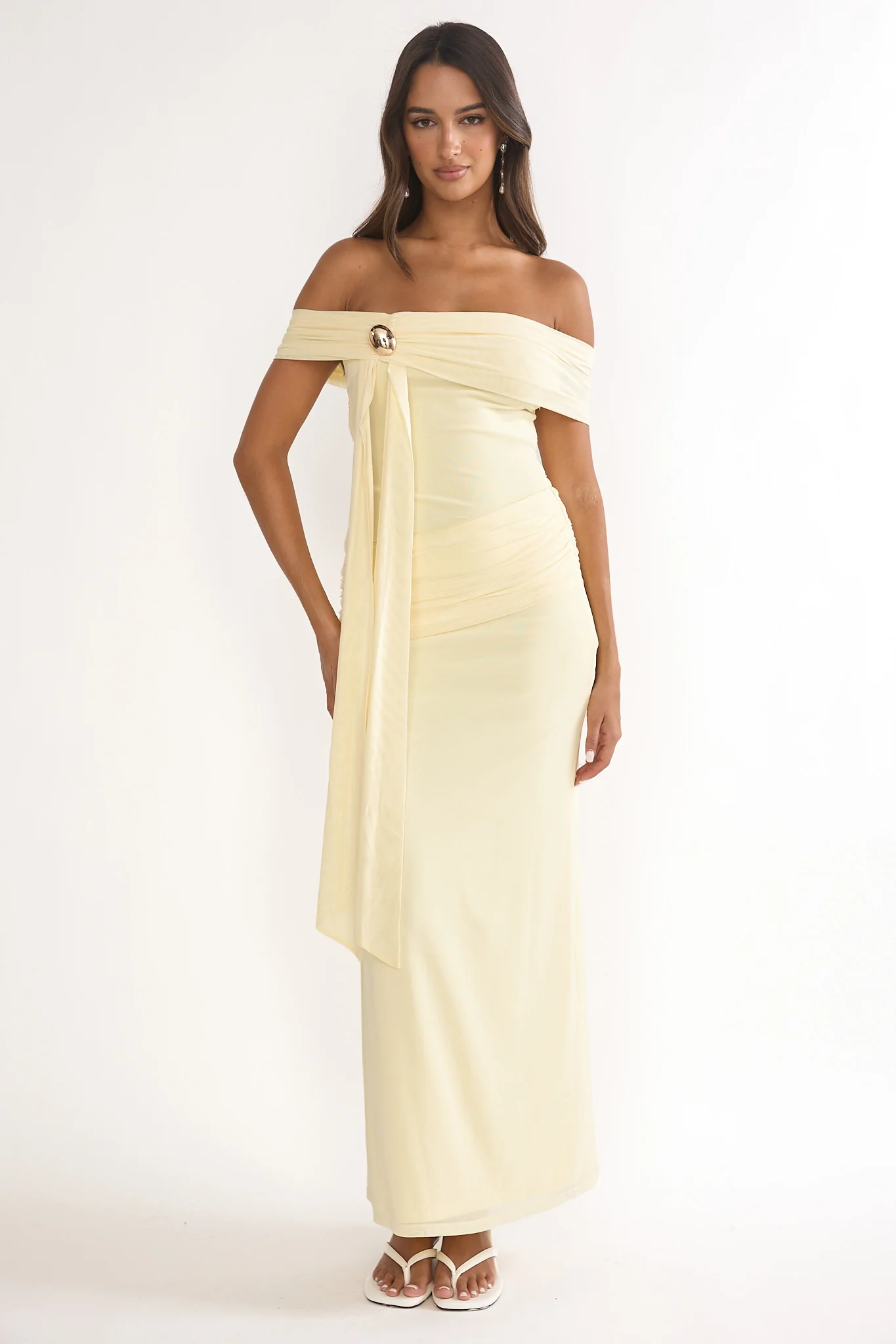 Evanthe Off-Shoulder Sash Maxi Dress Lemon