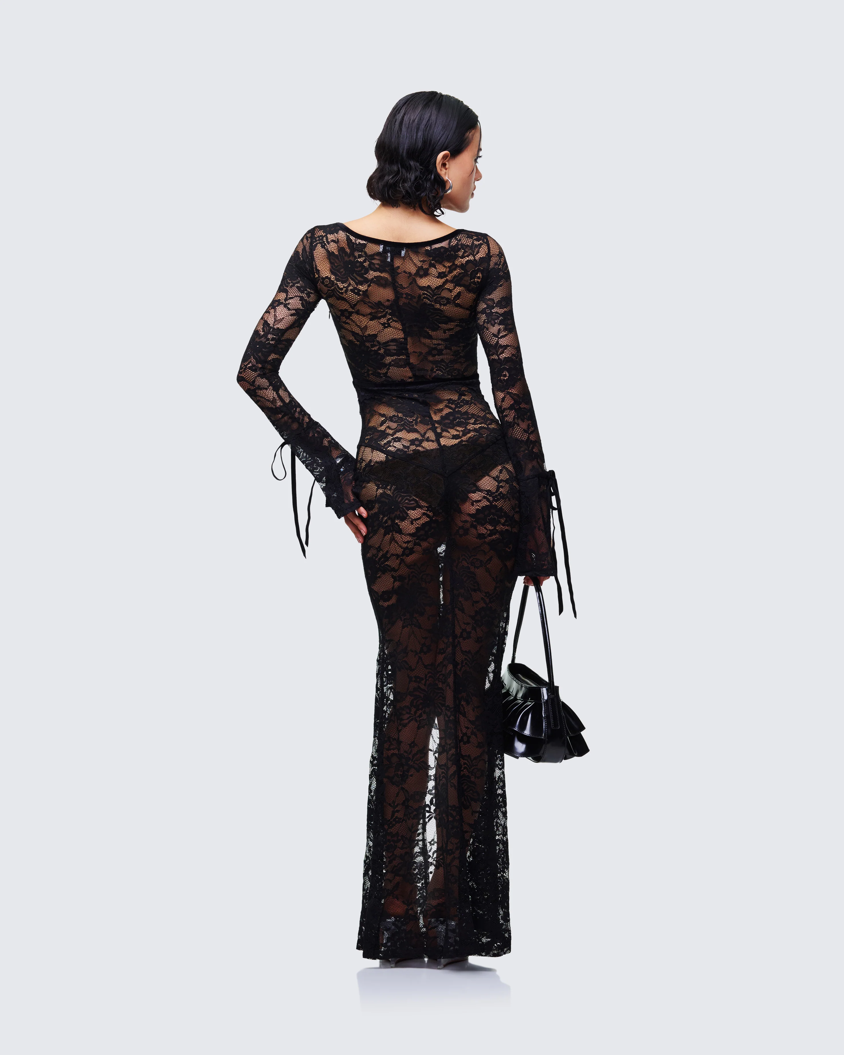Sonia Black Sheer Peekaboo Lace Maxi Dress