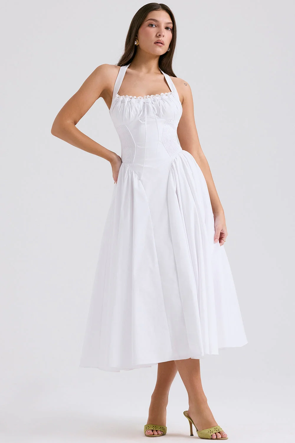 white cotton halter sundress