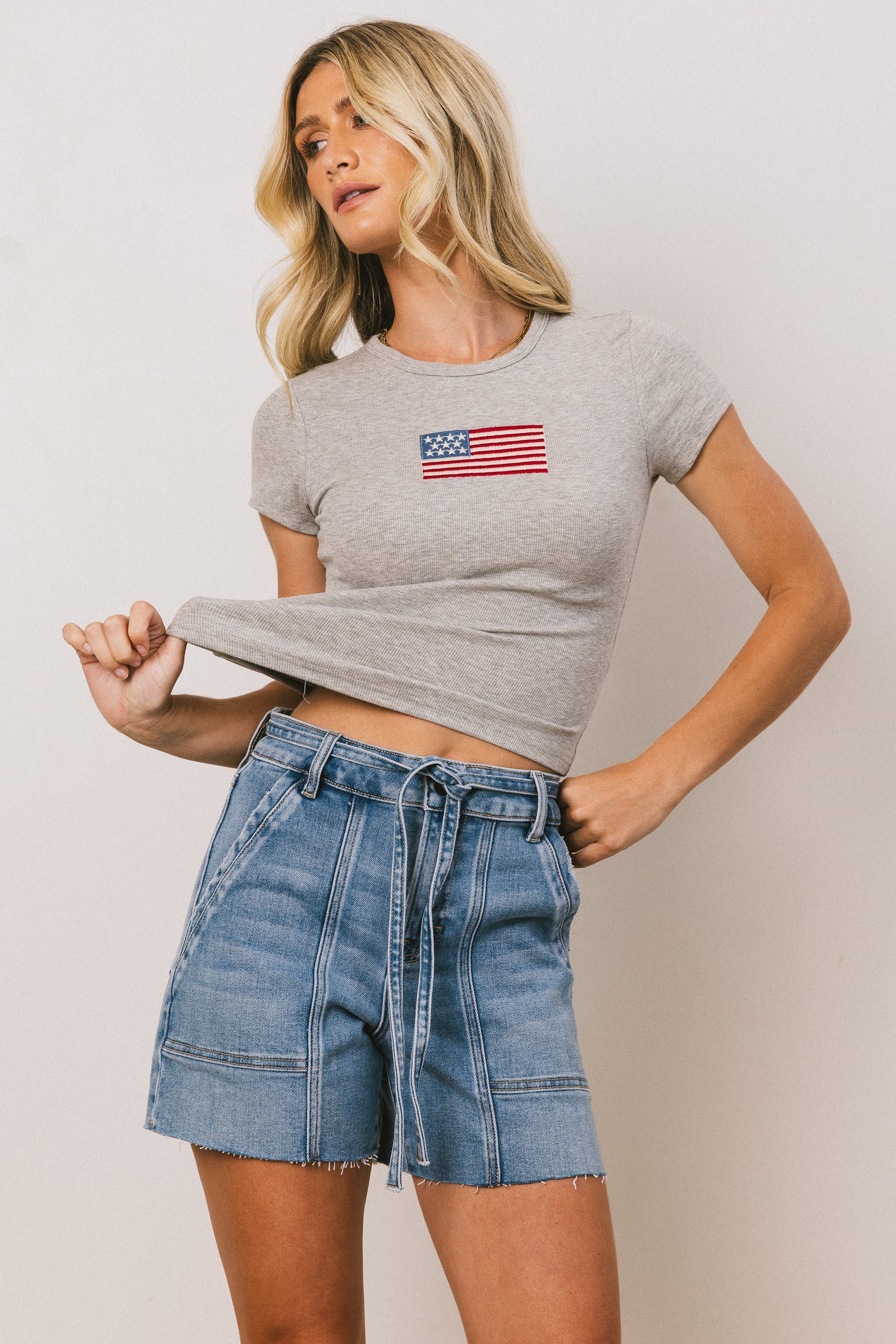 American Flag Tee in Grey