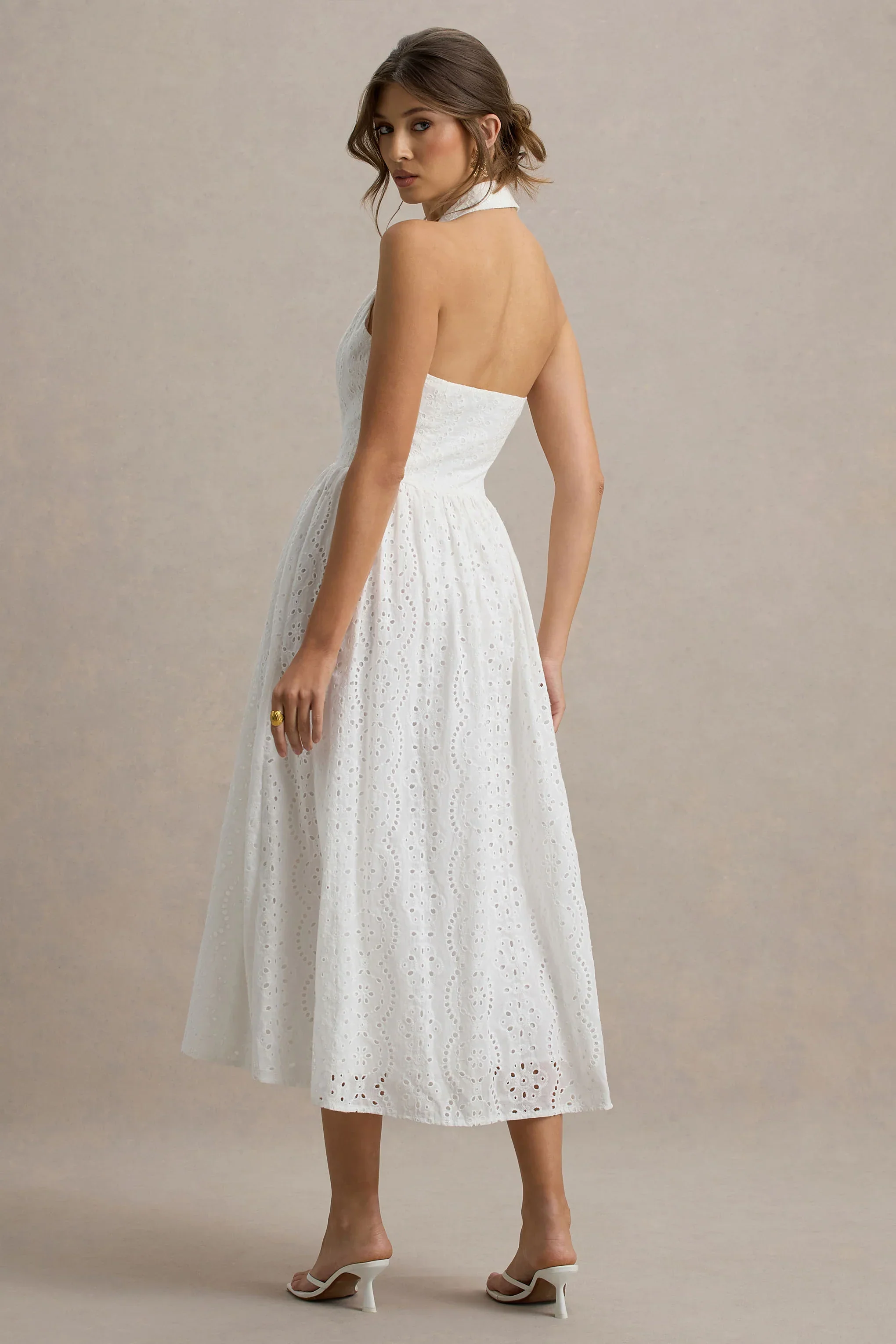 Jezebel | White Lace Plunge-Neck Collared Midi Dress - luluinthesky