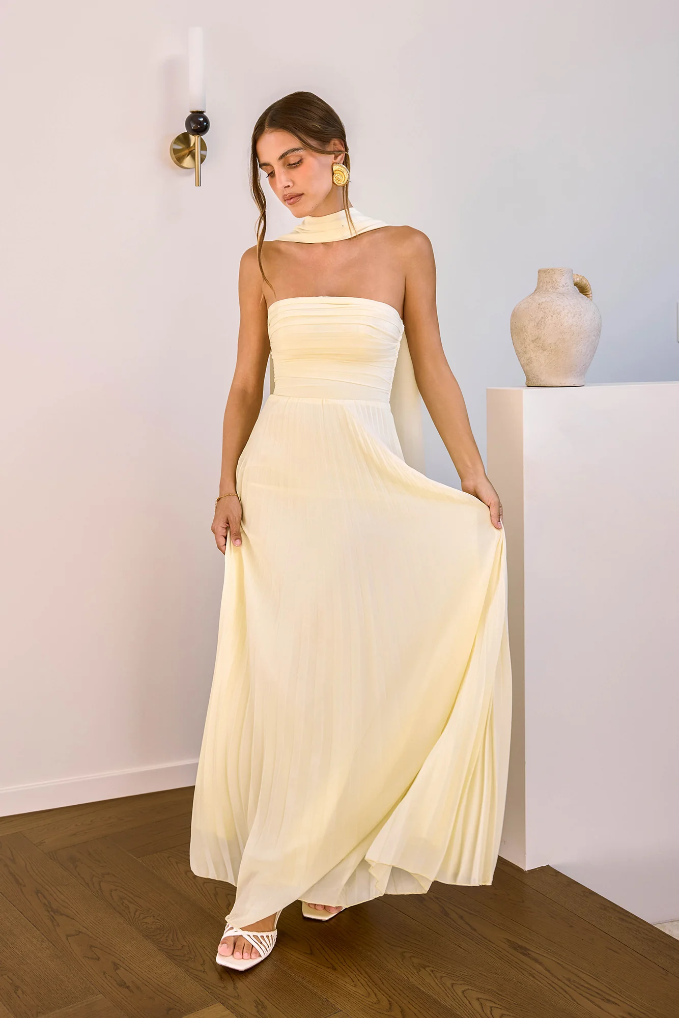 Rosewater Roads Strapless Maxi Dress Yellow - luluinthesky