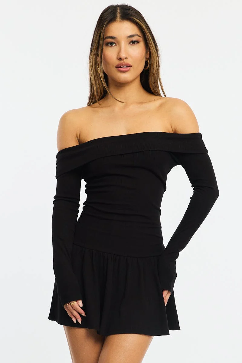 Black Off Shoulder Dress Mini
