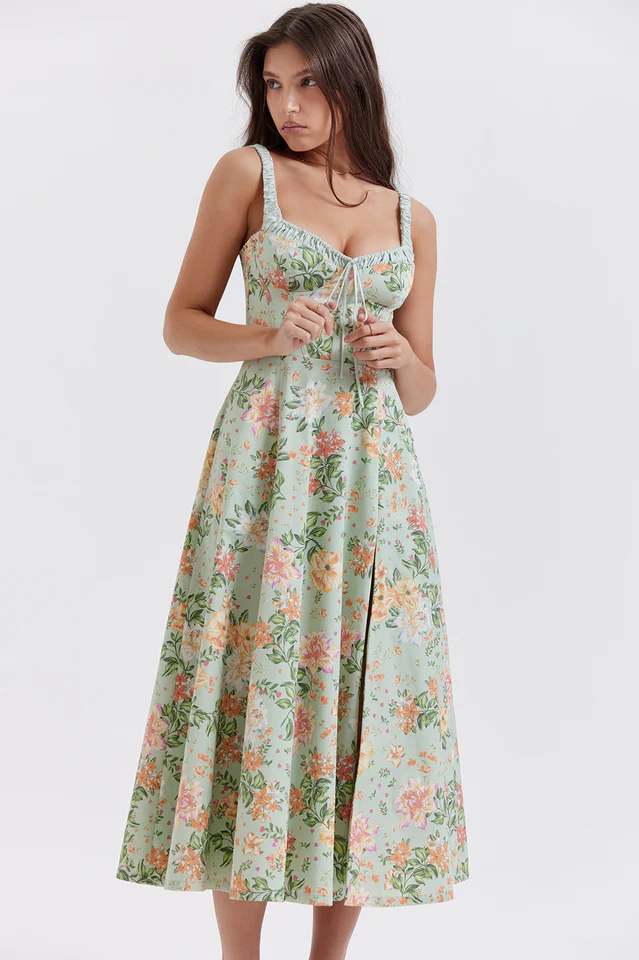 Sabrina Light Jade Print Bustier Sundress