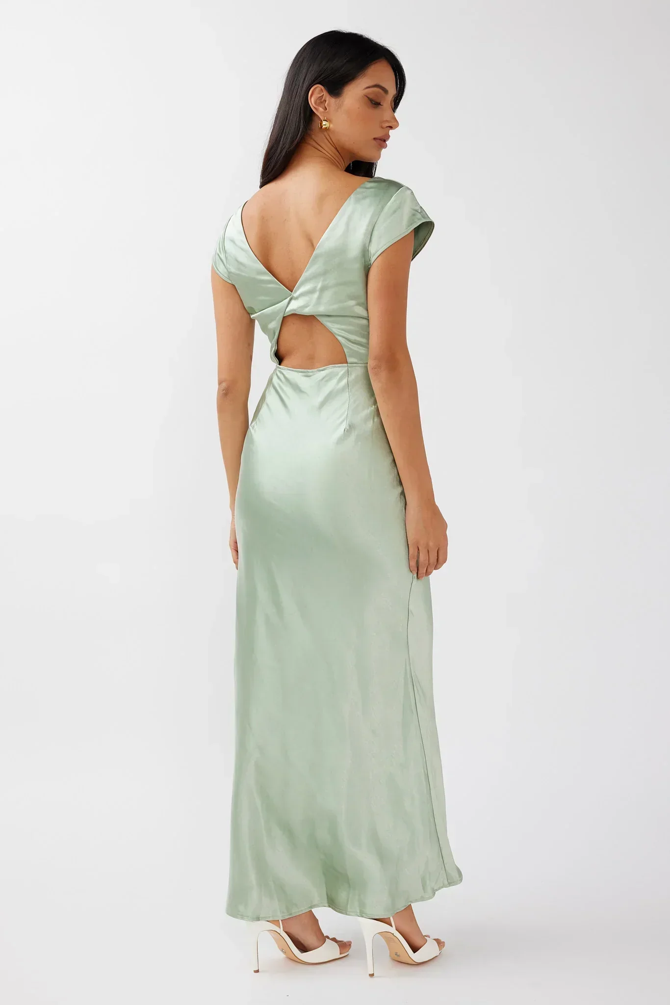 Lucinda V-Neck Twist Back Midi Dress Sage