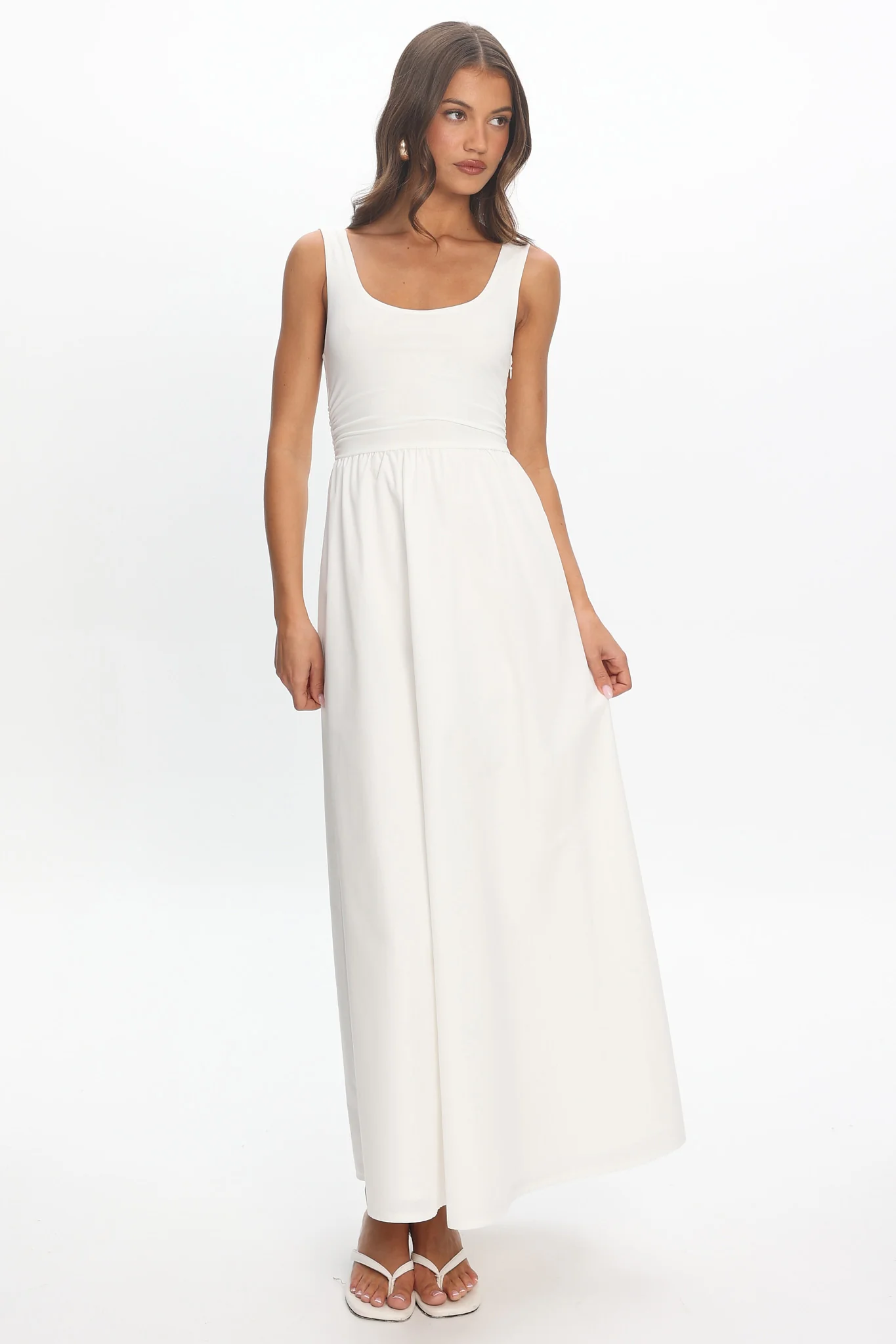 Ivory Muse Ruched Tank Maxi Dress Off White