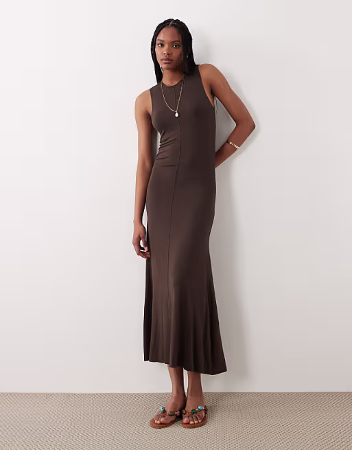 JDY Tall sleeveless midaxi dress in chocolate brown