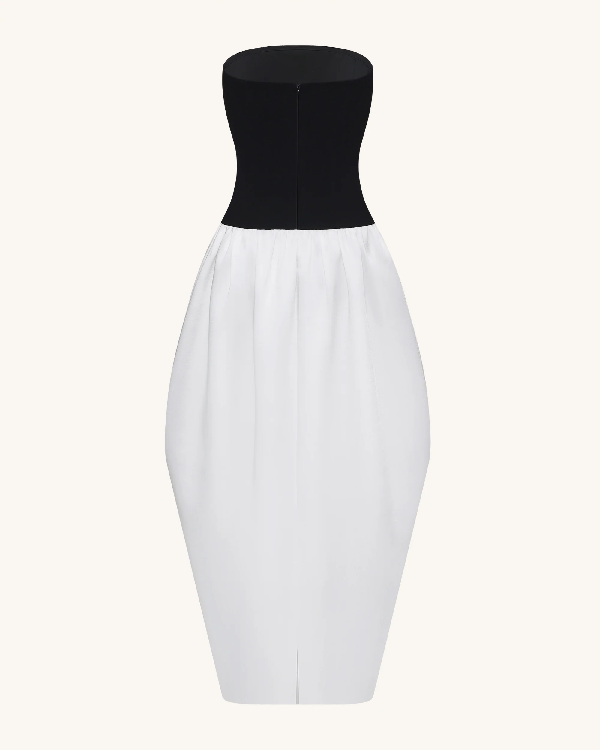 Monochrome Paneled Strapless Sculptural Maxi Dress - Black - FASHION NOB